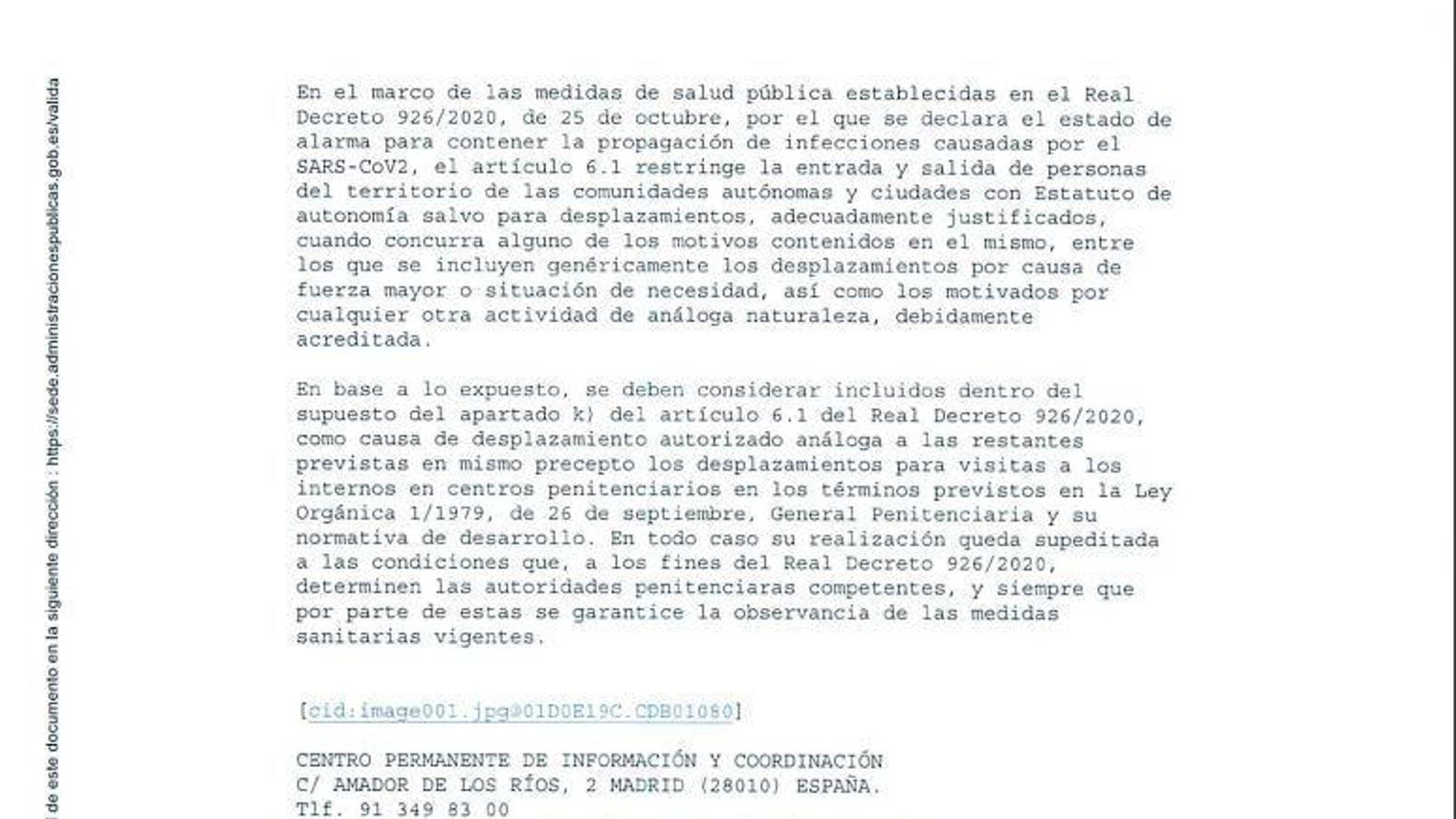 La orden del Ministerio del Interior.