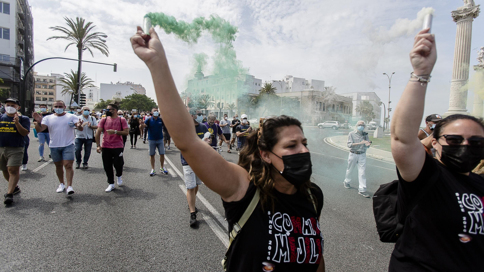 Manifestación contra el cierre de Airbus en Cádiz.