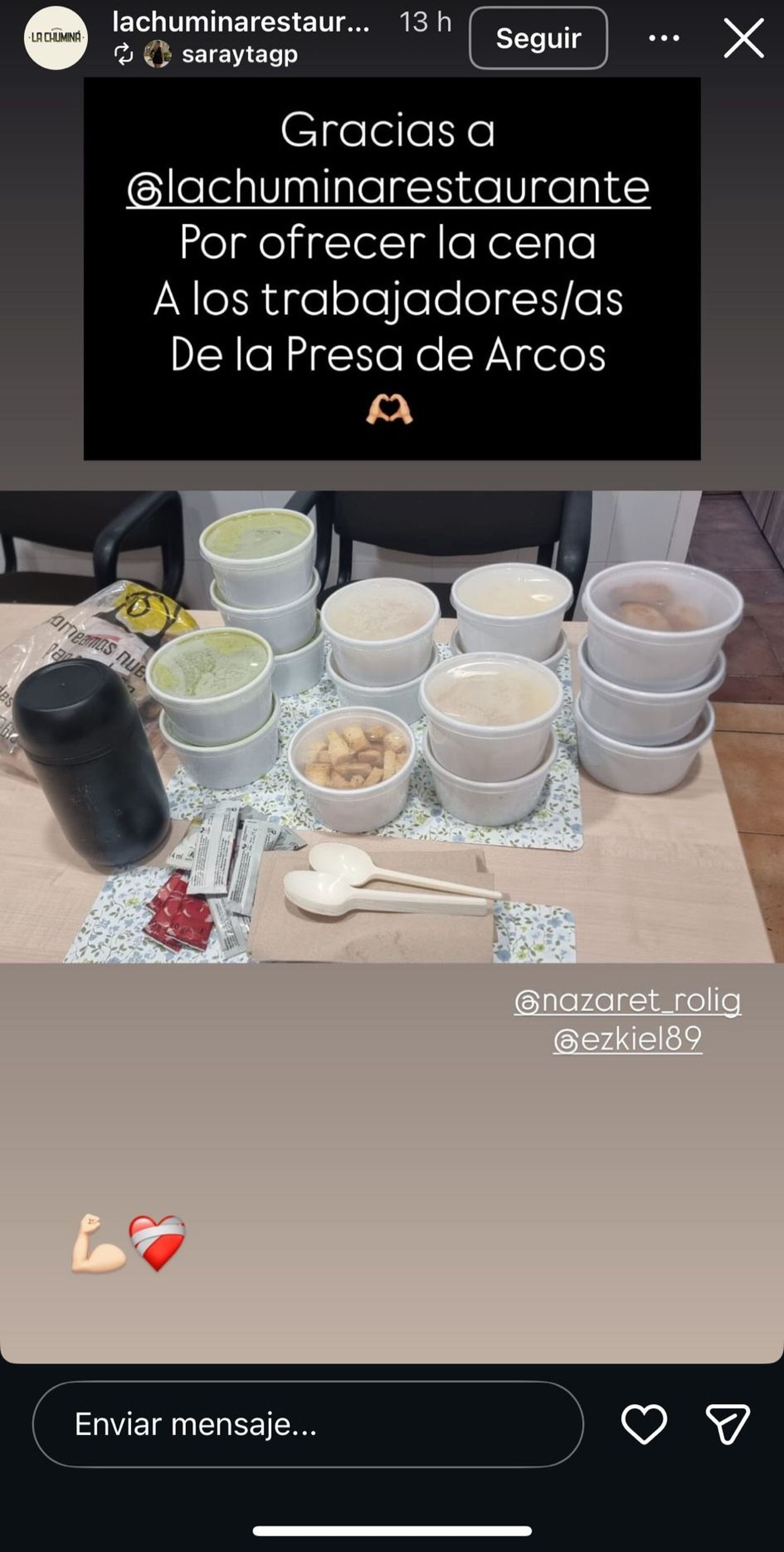 Agradecimiento al Restaurante La Chuminá.