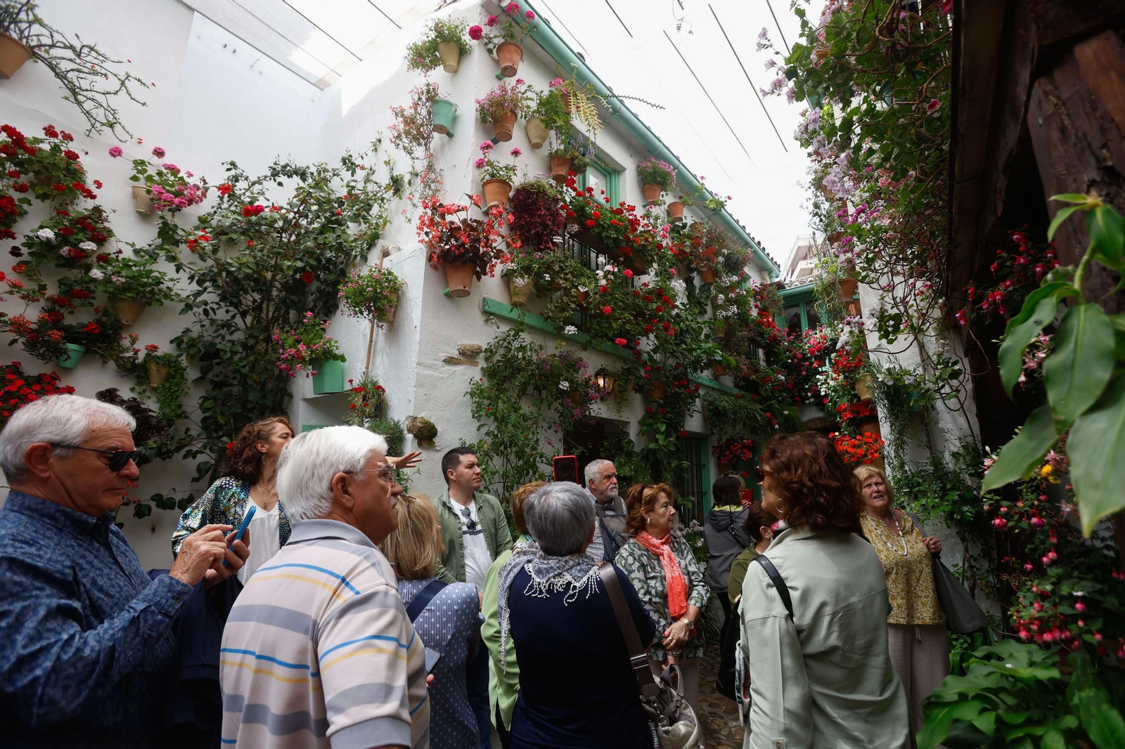 Un grupo de personas en una visita guiada a un patio en Córdoba
