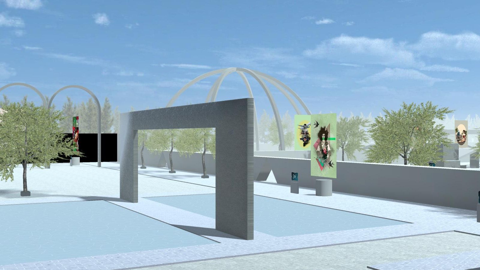 El usuario puede recorrer un espacio virtual con diferentes áreas expositivas en las cuales se muestra una selección de trabajos que la artista del 'collage' Sofía Fernández Carrera.