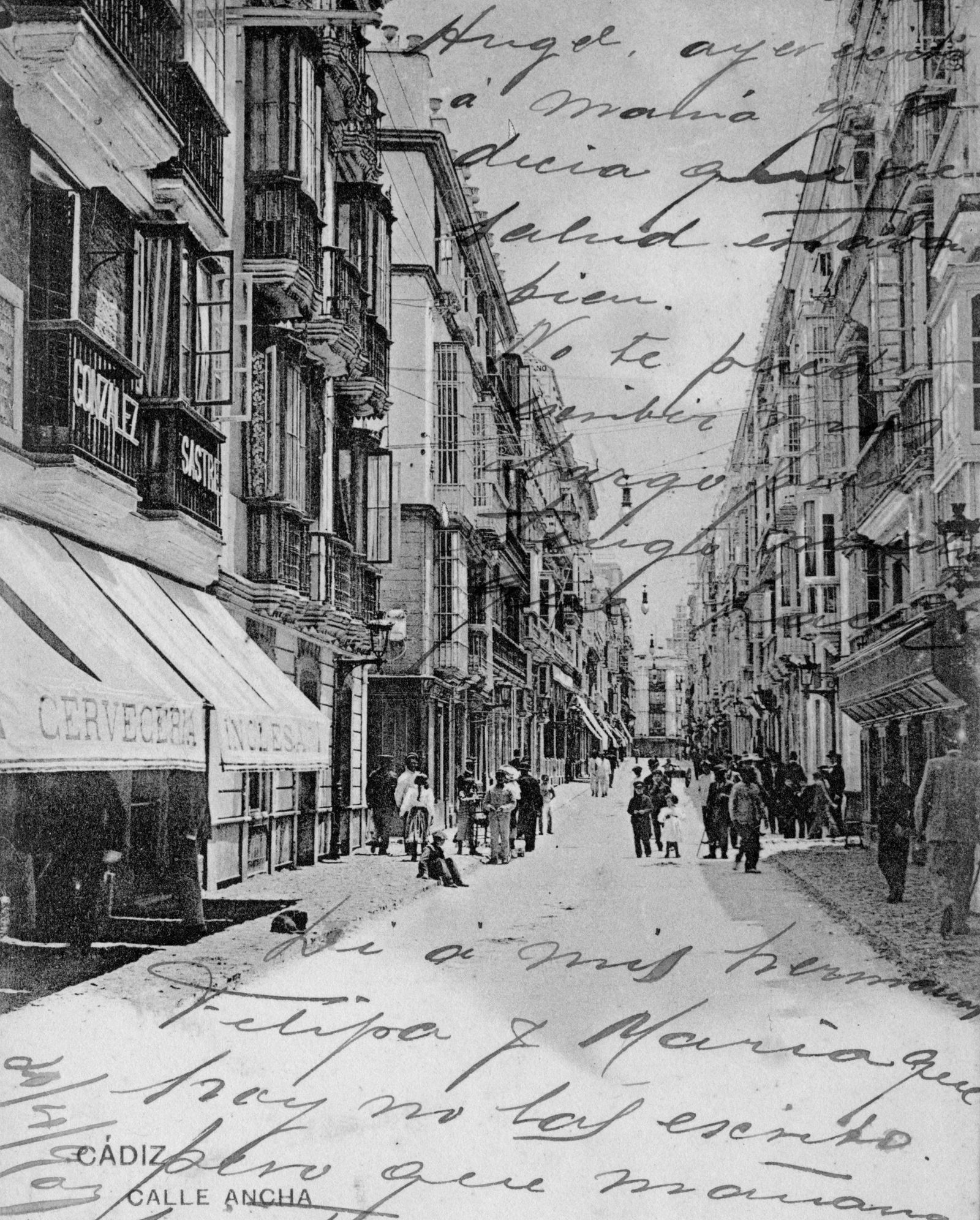 Postal Hauser y Menet editada en 1902 que muestra la Cervecería Inglesa y la Sastrería González.