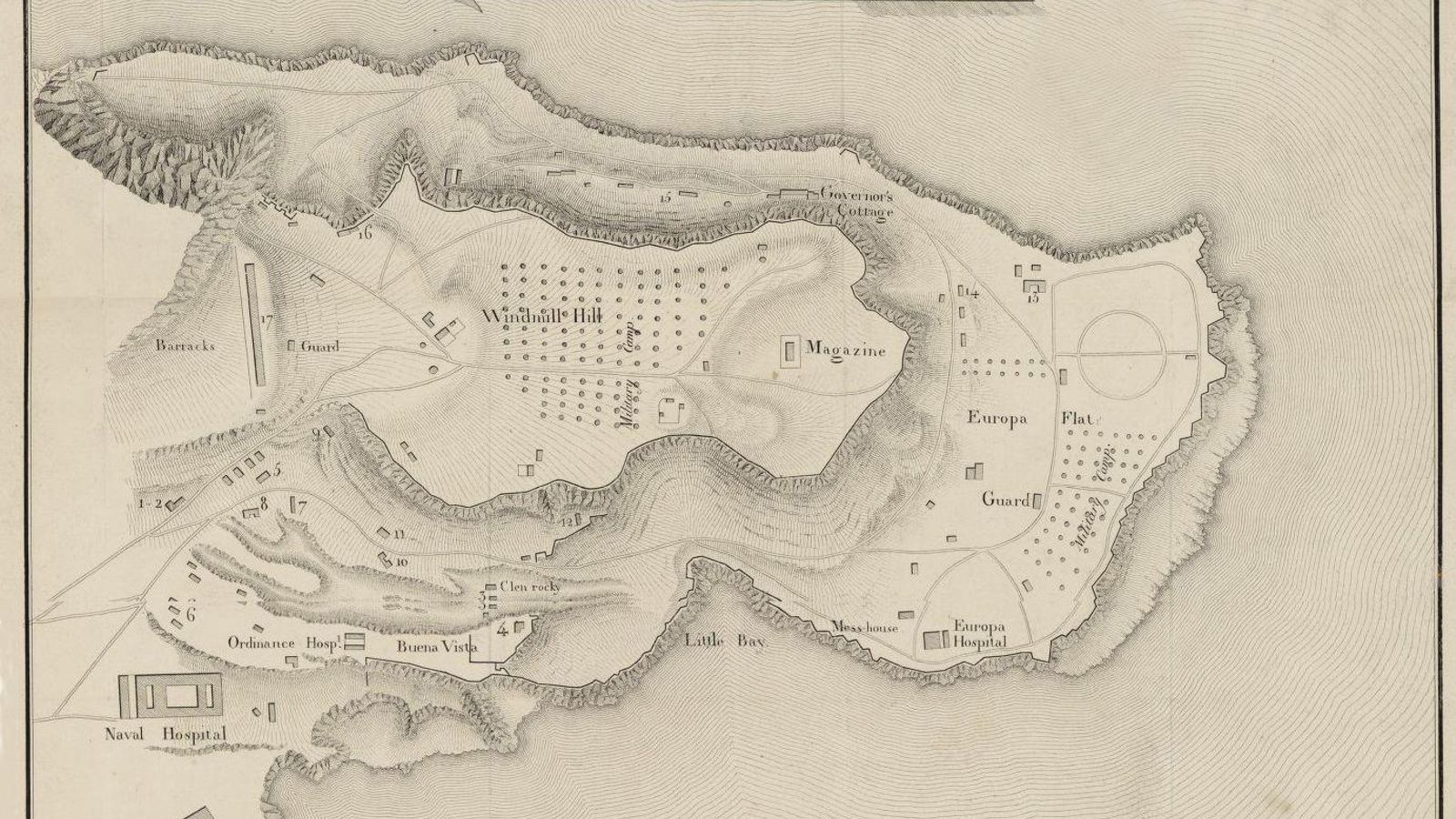 Tiendas militares instaladas en la parte sur del Peñón.