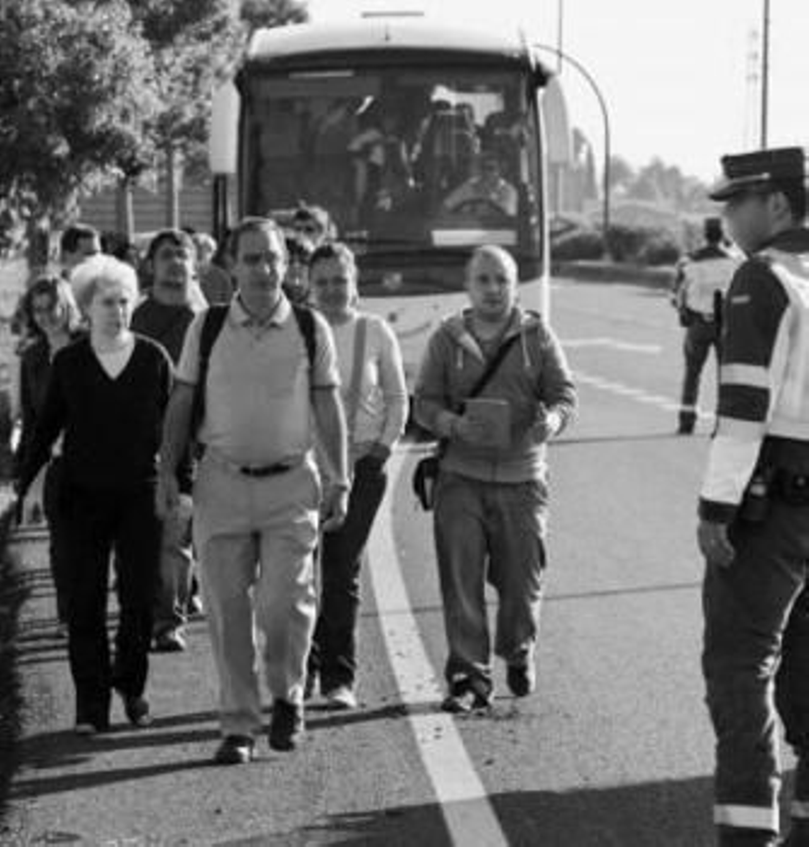 Un grupo de turistas recorre a pie el camino hacia el yacimiento.