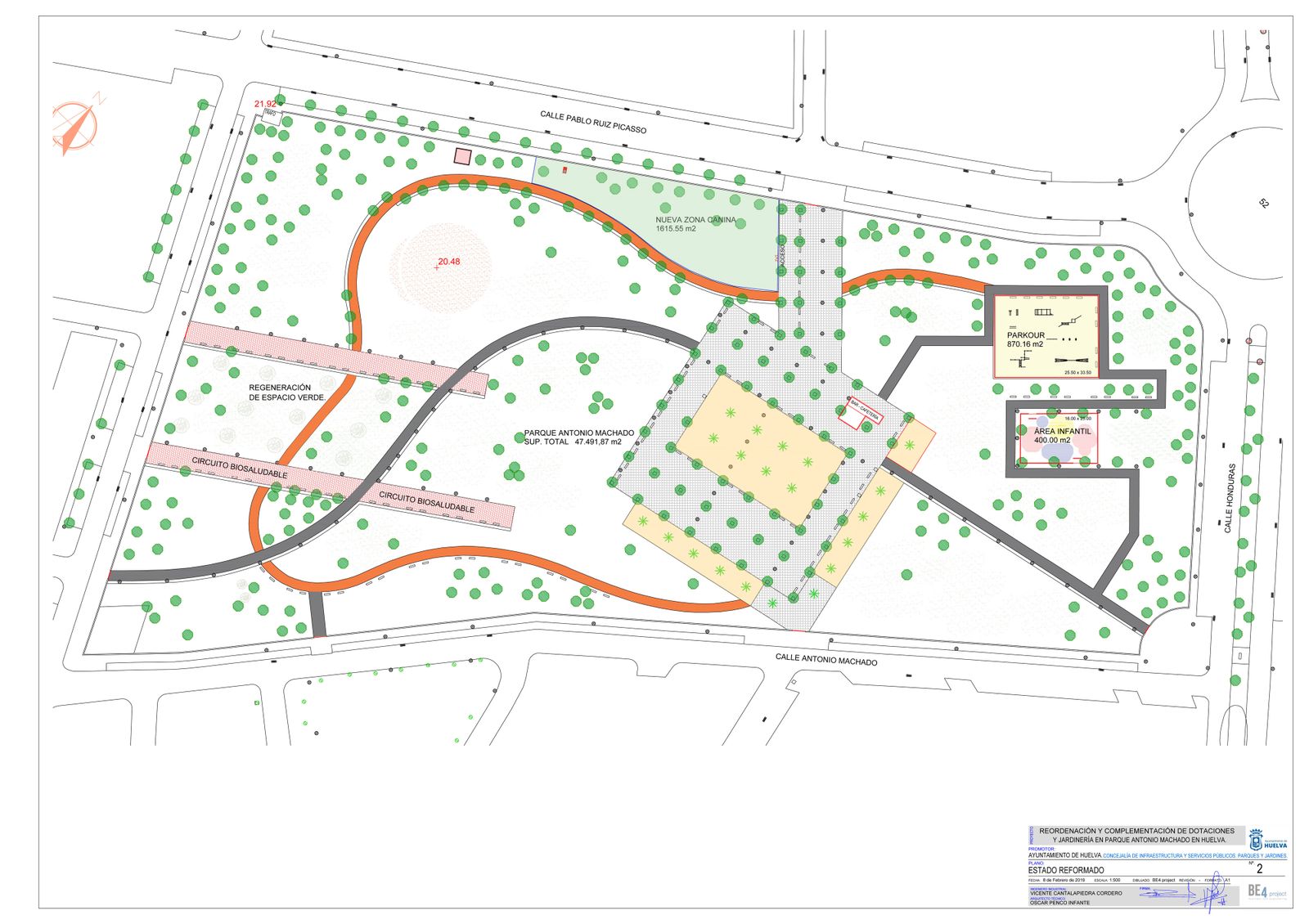 Plano en el que se observa la nueva ordenación del parque, una vez reformado.