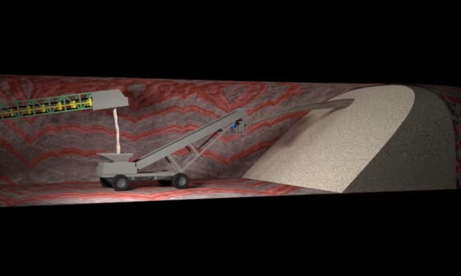 Maqueta del 'backfilling' (relleno) seco evitará los depósitos externos o montañas de sal en el entorno de Mina Muga.