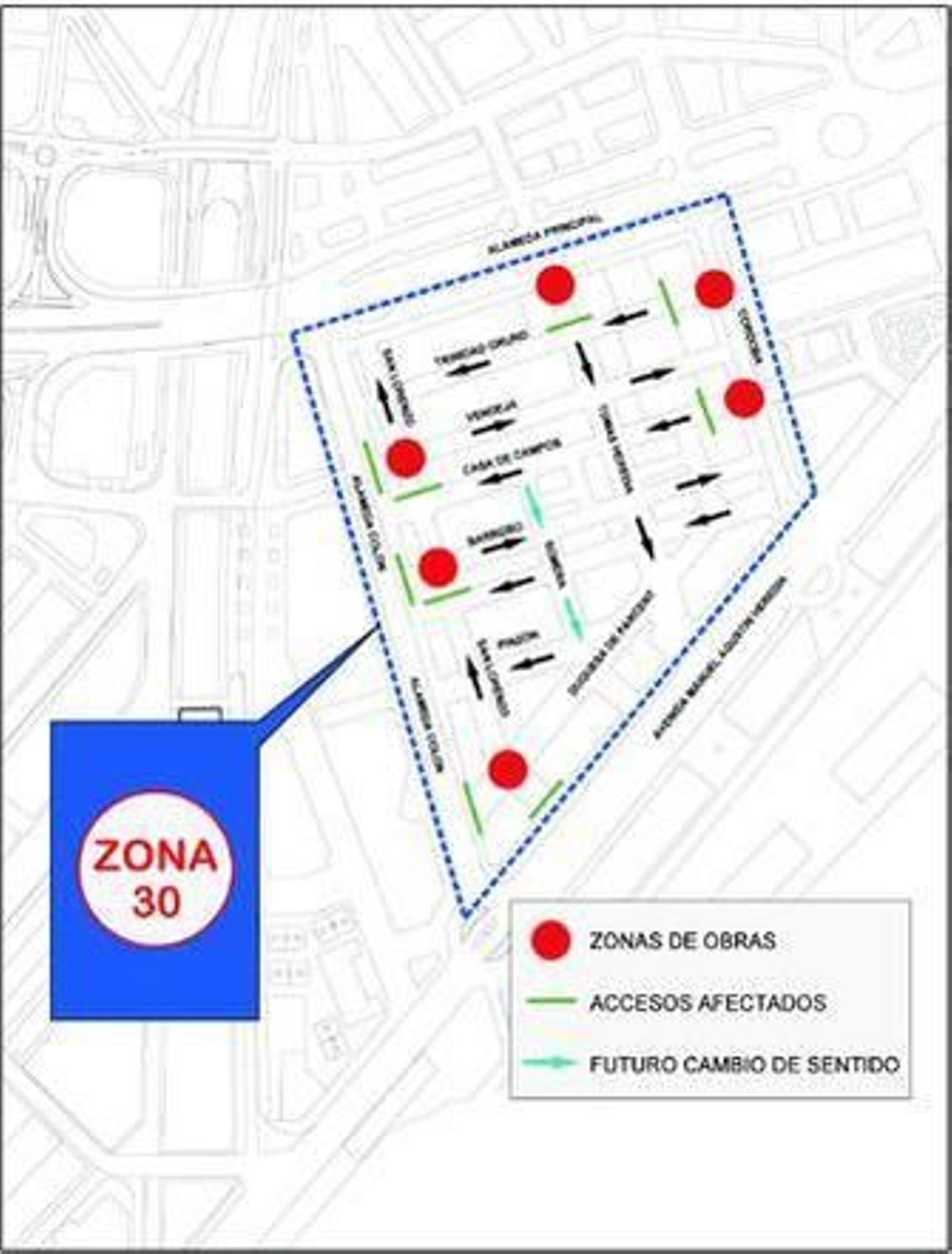 Imagen de la calle Tomás Heredia, una de las vías del ensanche que se verá afectada por las medidas de calmado de tráfico.