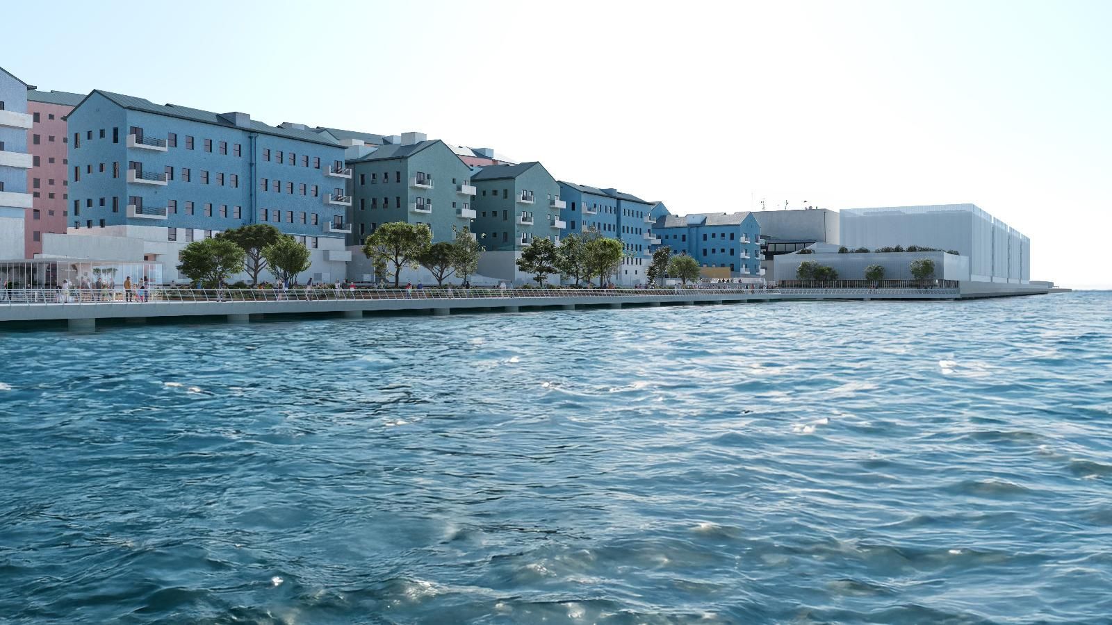 Recreación del macrocentro de datos, a la derecha, en el entorno del Puerto de Gibraltar.