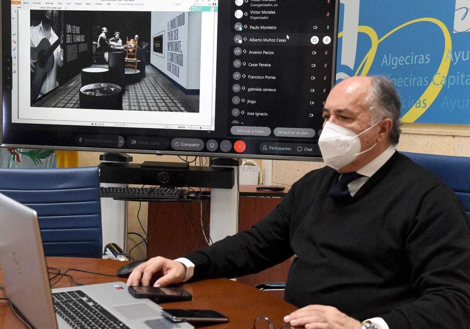 El alcalde de Algeciras, José Ignacio Landaluce, durante su reunión telemática