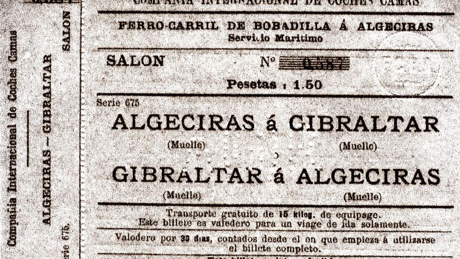 Billete de la línea marítima Algeciras-Gibraltar emitido a principios del siglo XX.