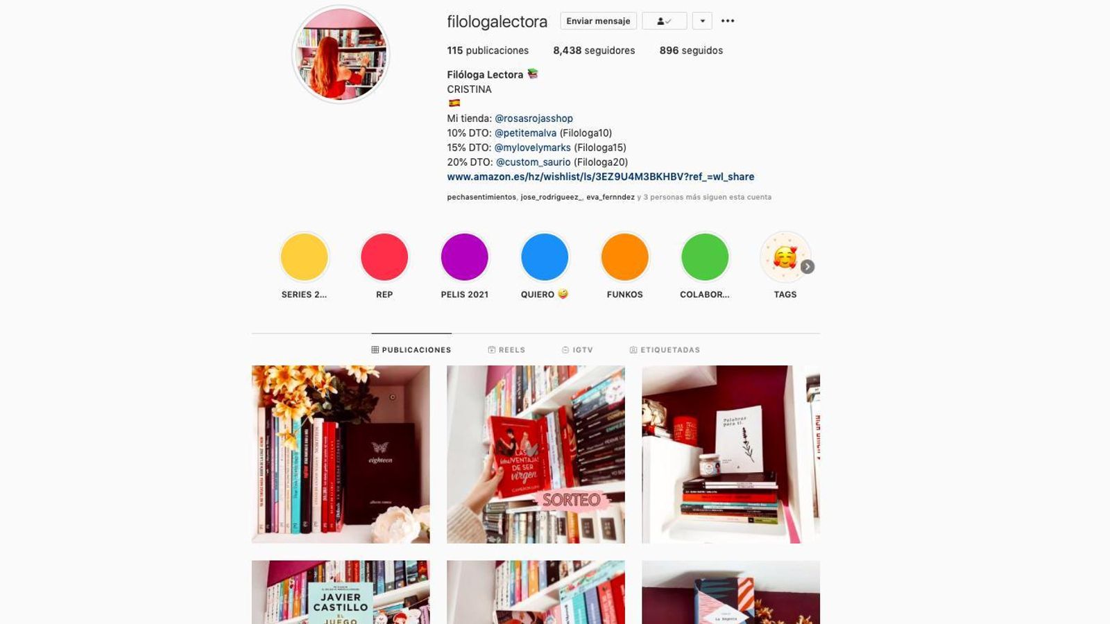 Perfil de Cristina (@filologalectora) en Instagram.