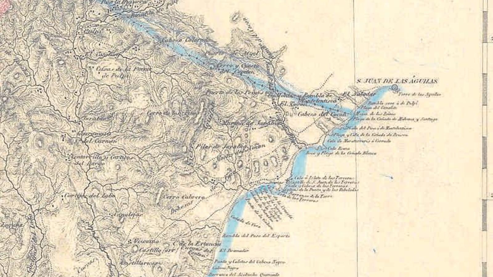 El mapa de Francisco Coello (1855) plasma la División Territorial de España, vigente en la actualidad, que se realizó en 1833. En él, el deslinde de las provincias de Almería y Murcia se sitúa a 2,2 kilómetros de Águilas. Por lo tanto, Almería estaría perdiendo terreno en la provincia