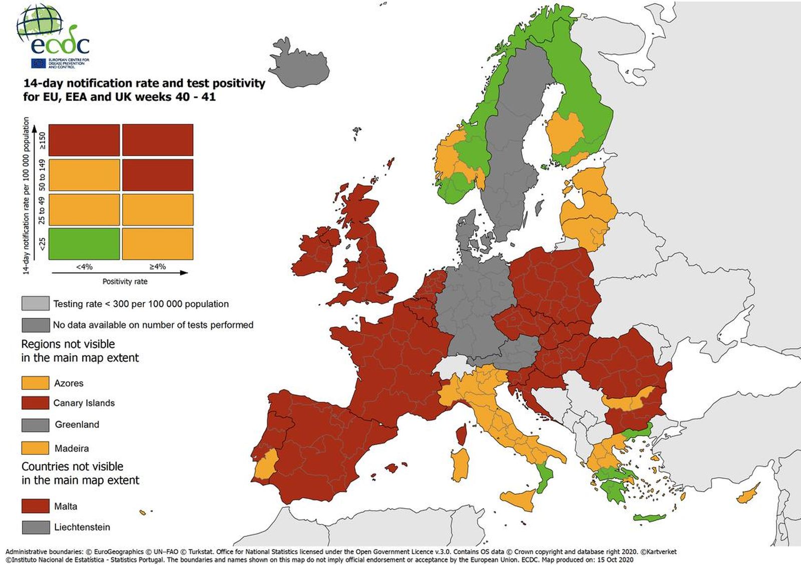 El primer 'semáforo' covid combinado de notificaciones en 14 días, tasa de prueba y positividad de la prueba -19 de Europa.