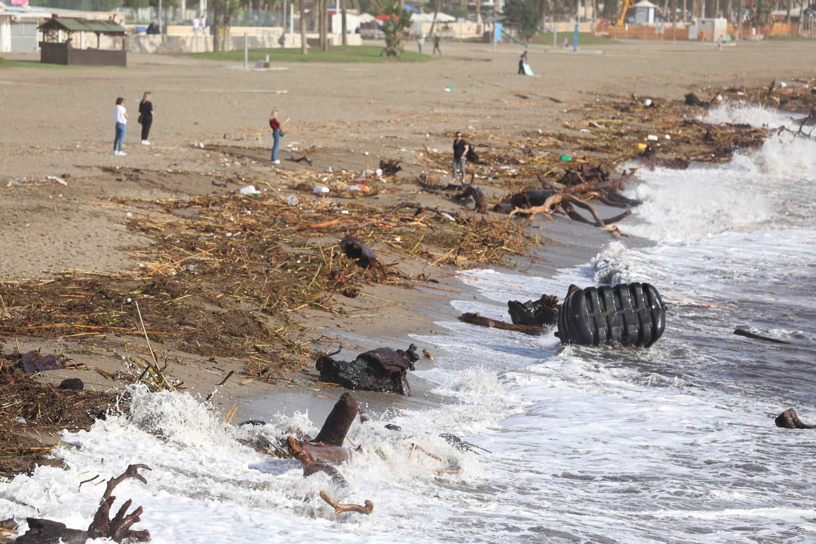 Las playas de Málaga despiertan con el agua revuelta y llenas de cañas