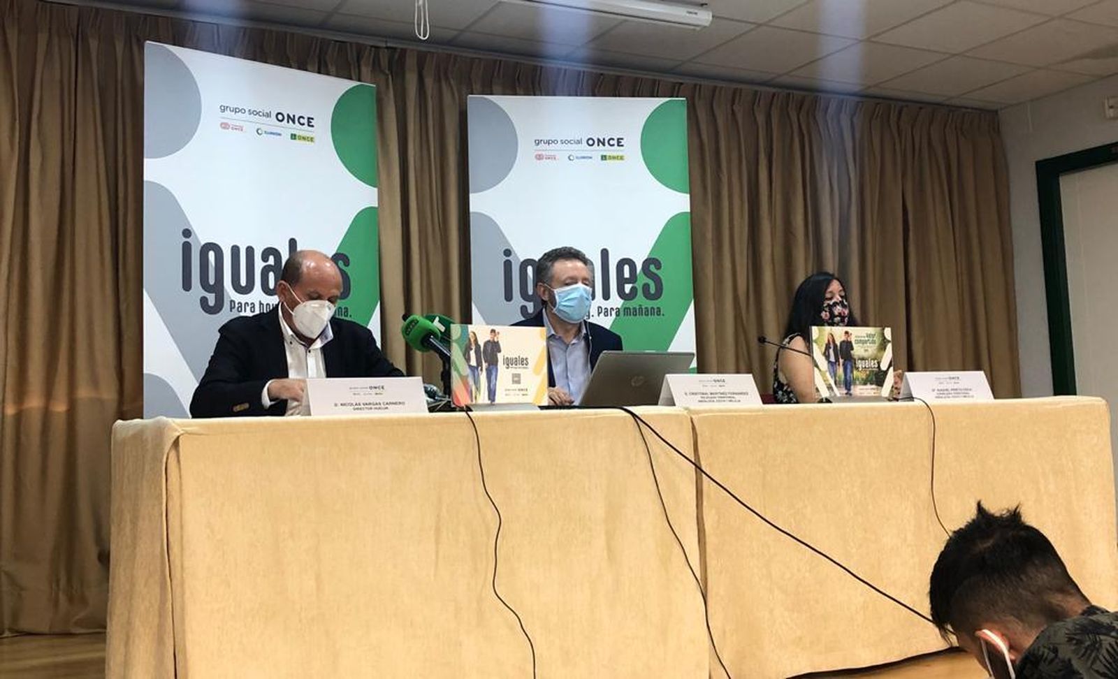 Los responsables del Grupo Social ONCE, durante la presentación de este mediodía en Huelva