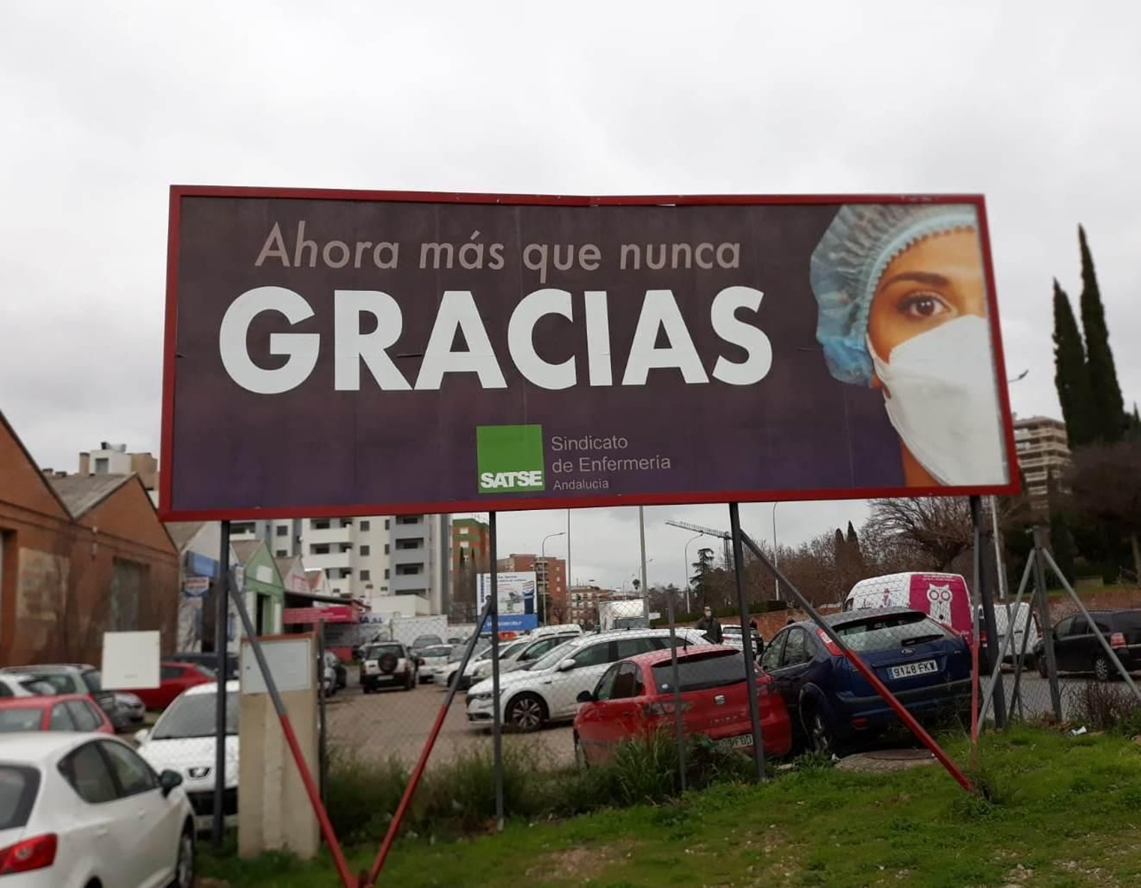 Uno de los carteles, cerca del Hospital Reina Sofía. Uno de los carteles, cerca del Hospital Reina Sofía.