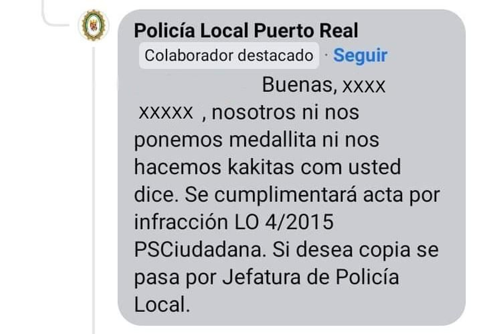 Comentario de la Policía Local de Puerto Real