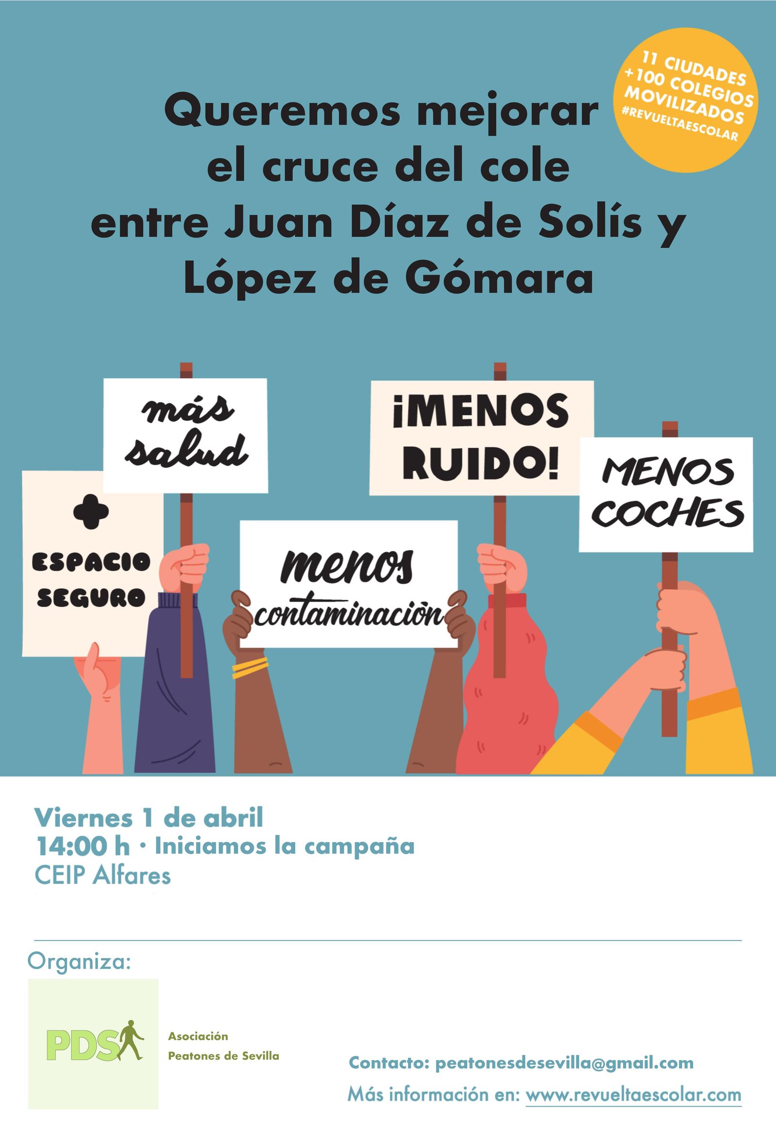 El cartel de la 'Revuelta escolar' para mejorar la movilidad en el CEIP Alfares.