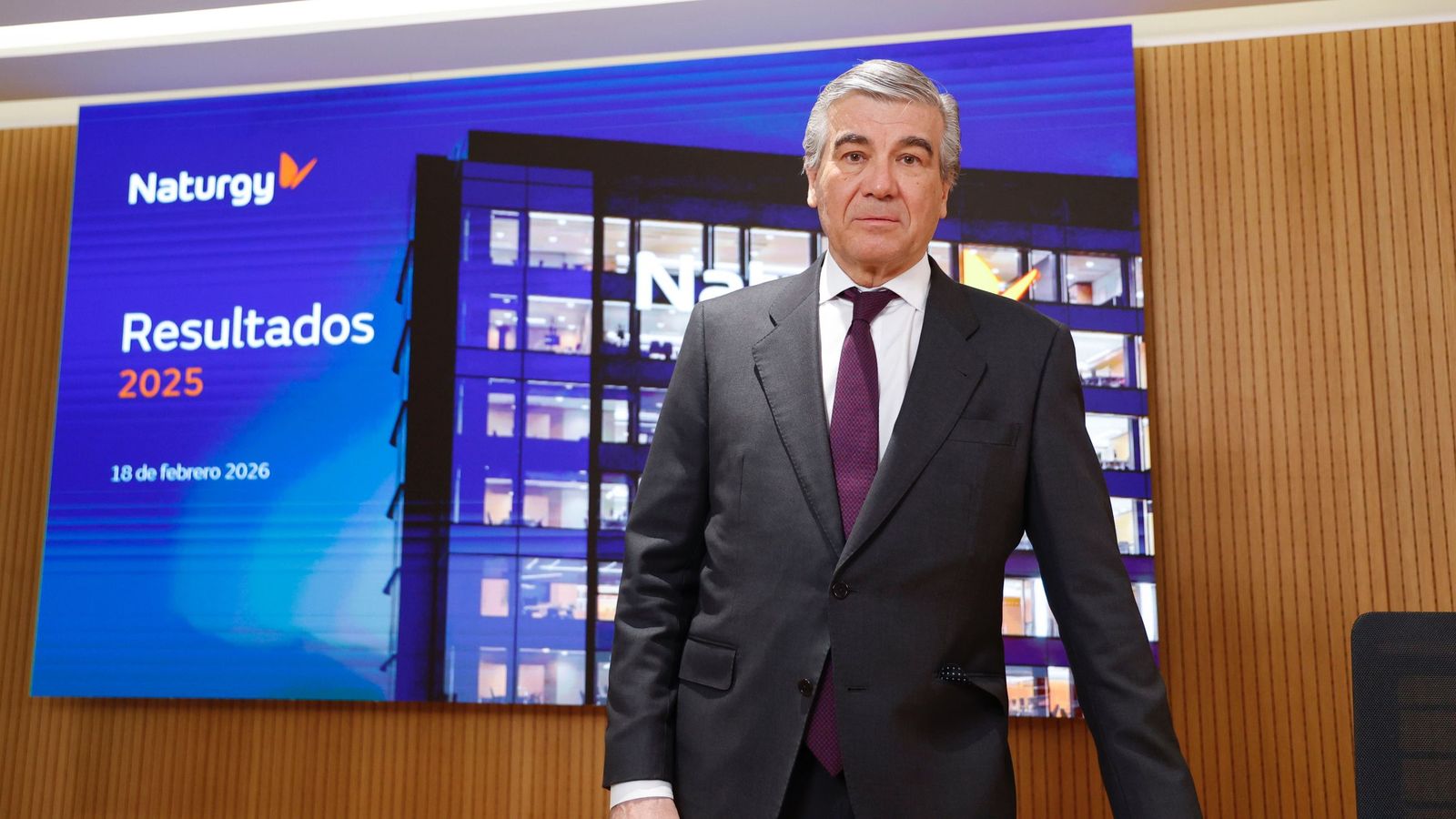 El presidente ejecutivo de Naturgy, Francisco Reynés, en la presentación de resultados de 2025, en la sede de la compañía en Madrid.