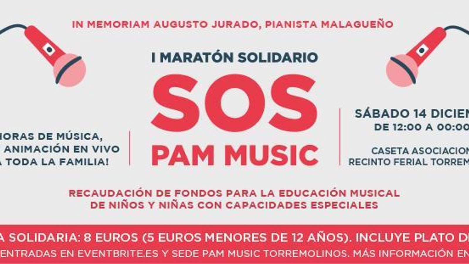 Cartel del Maratón Solidario SOS Pam Music.