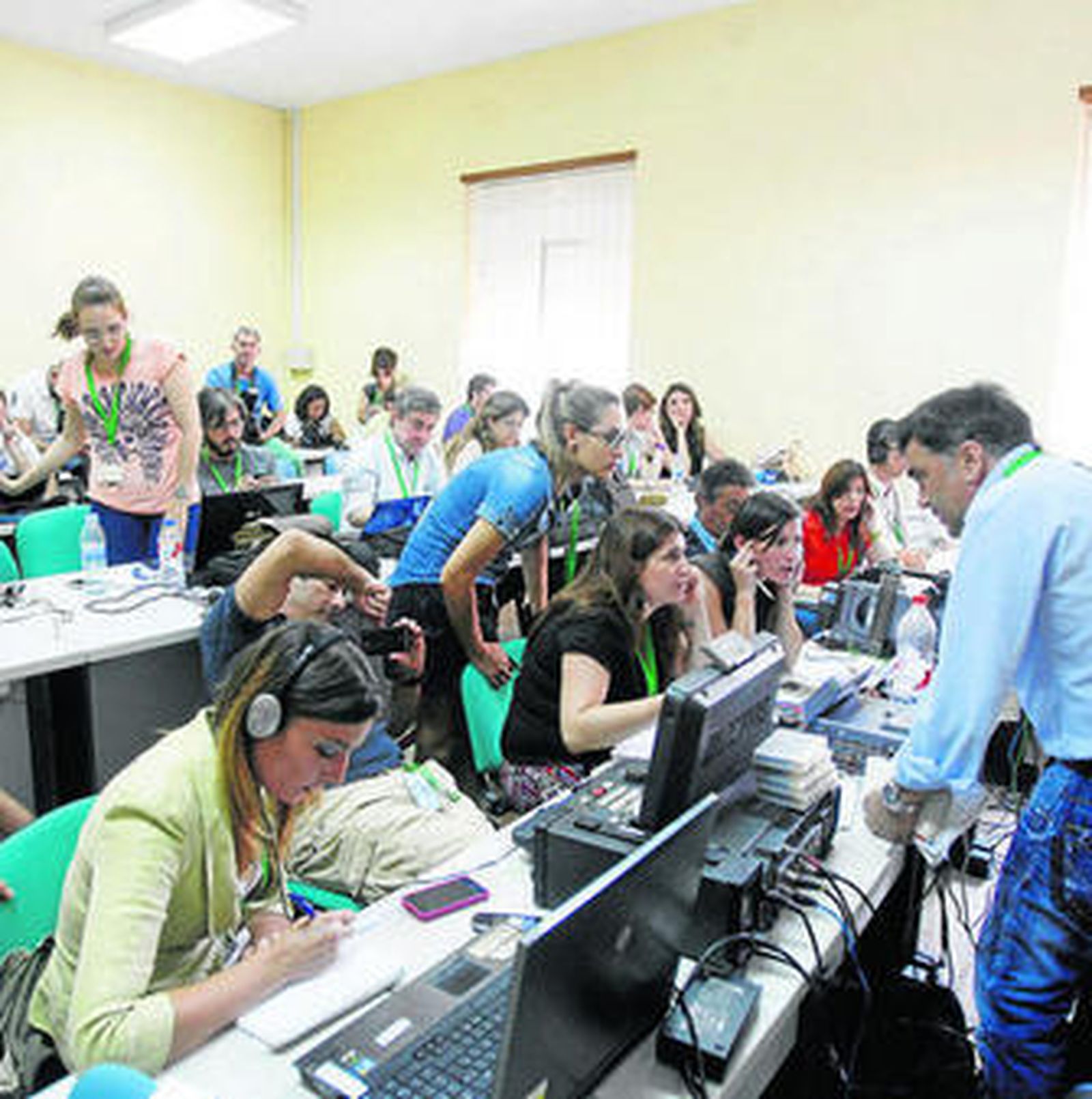 Vista general de la sala de prensa habilitada en los juzgados.
