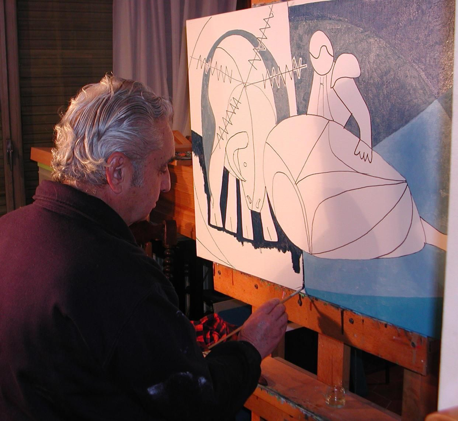 José Luis Galicia, trabajando en su estudio en una de sus obras.