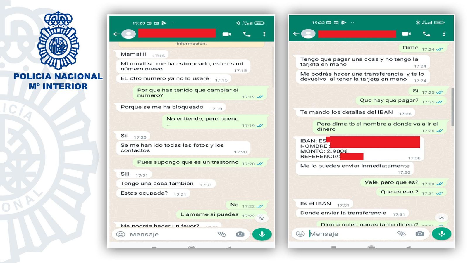 Conversación por WhatsApp de una víctima de la estada, difundida por la Policía.