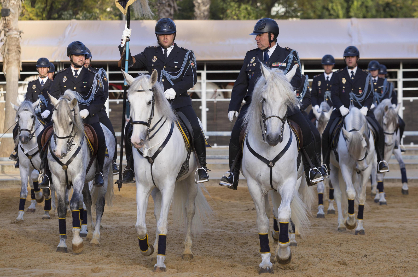 El Escuadrón de Caballería de la Policia Nacional, en la inauguración del III Concurso Morfológico de Pura Raza Española.