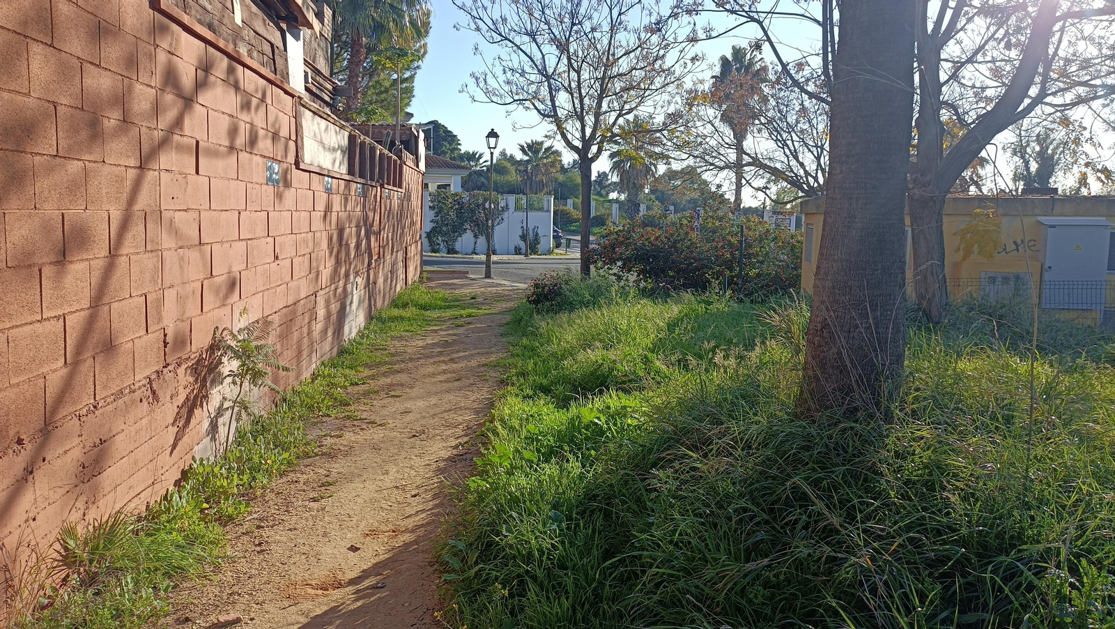 Nos acabamos acercando al muro trasero de las casas. Al fondo, veremos una rotonda.