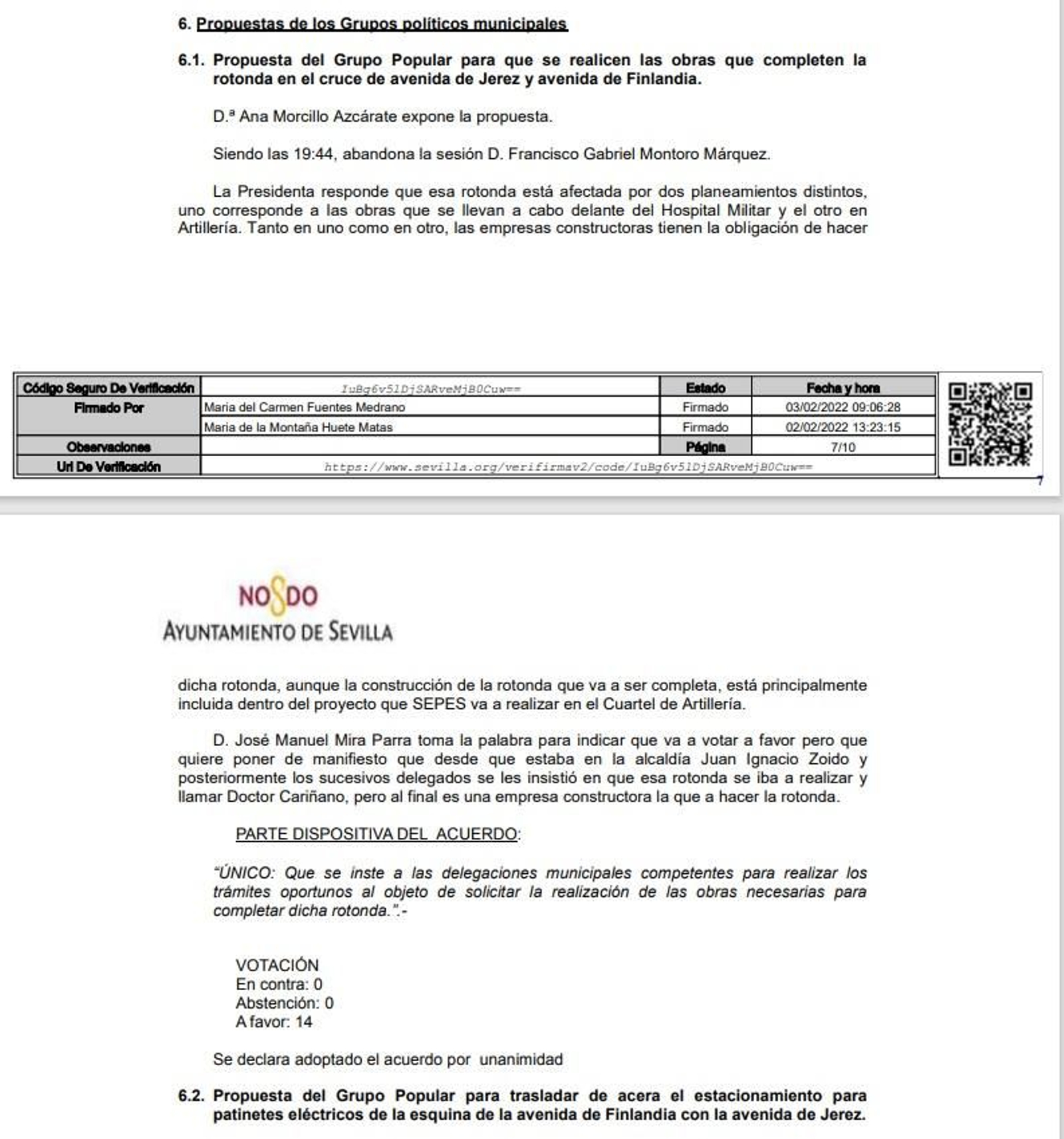Propuesta presentada por el PP y aprobada por unanimidad de todos los presentes