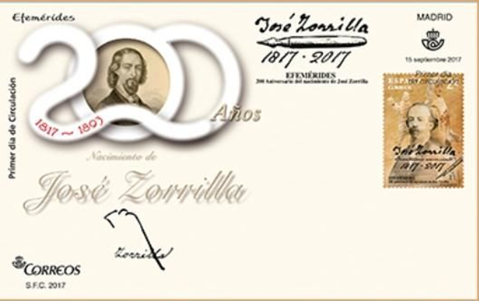 Sello dedicado a José de Zorrilla.