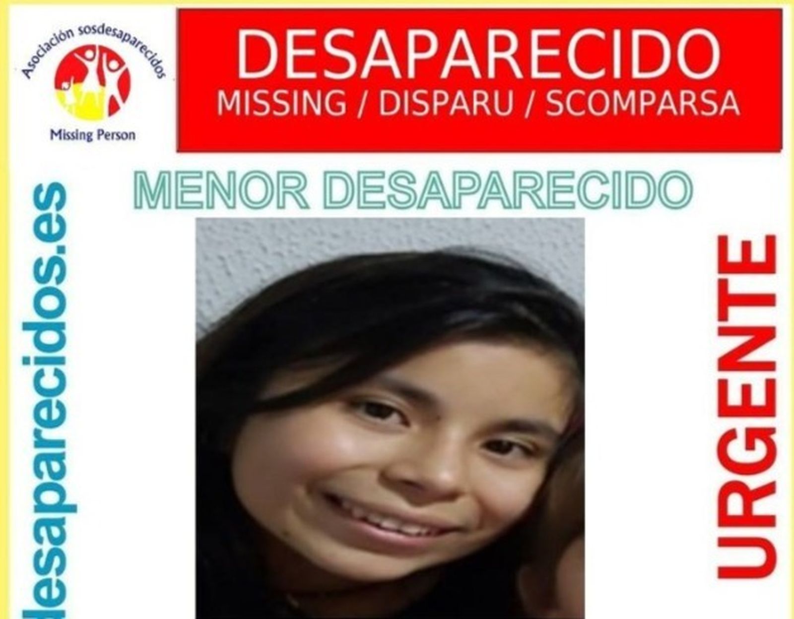 Cartel difundido sobre la menor desaparecida en Sevilla.