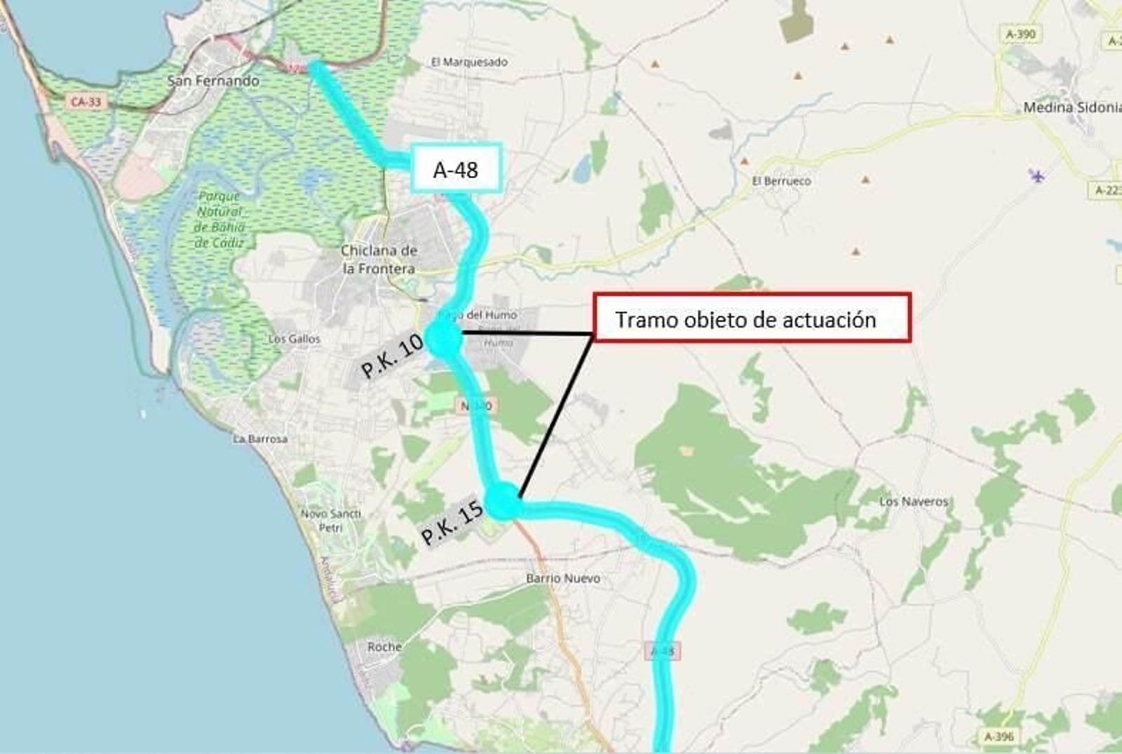 Los trabajos se acometerán entre los kilómetros 15 y 10 en la calzada izquierda.
