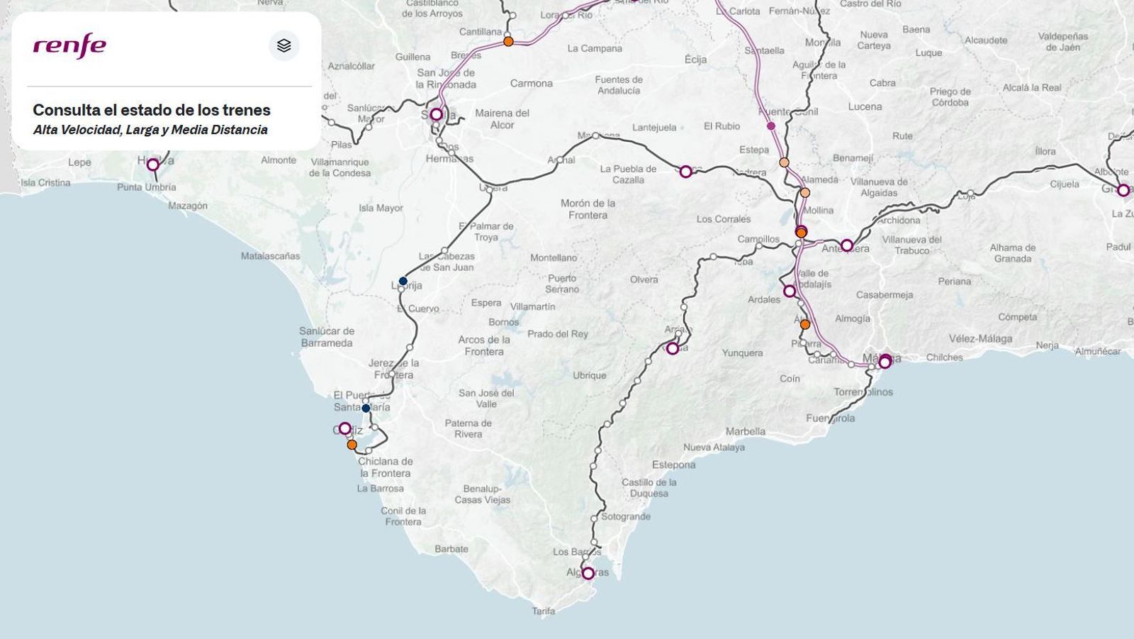Renfe estrena web para saber en tiempo real la ubicación de trenes de Alta Velocidad, Larga y Media Distancia.