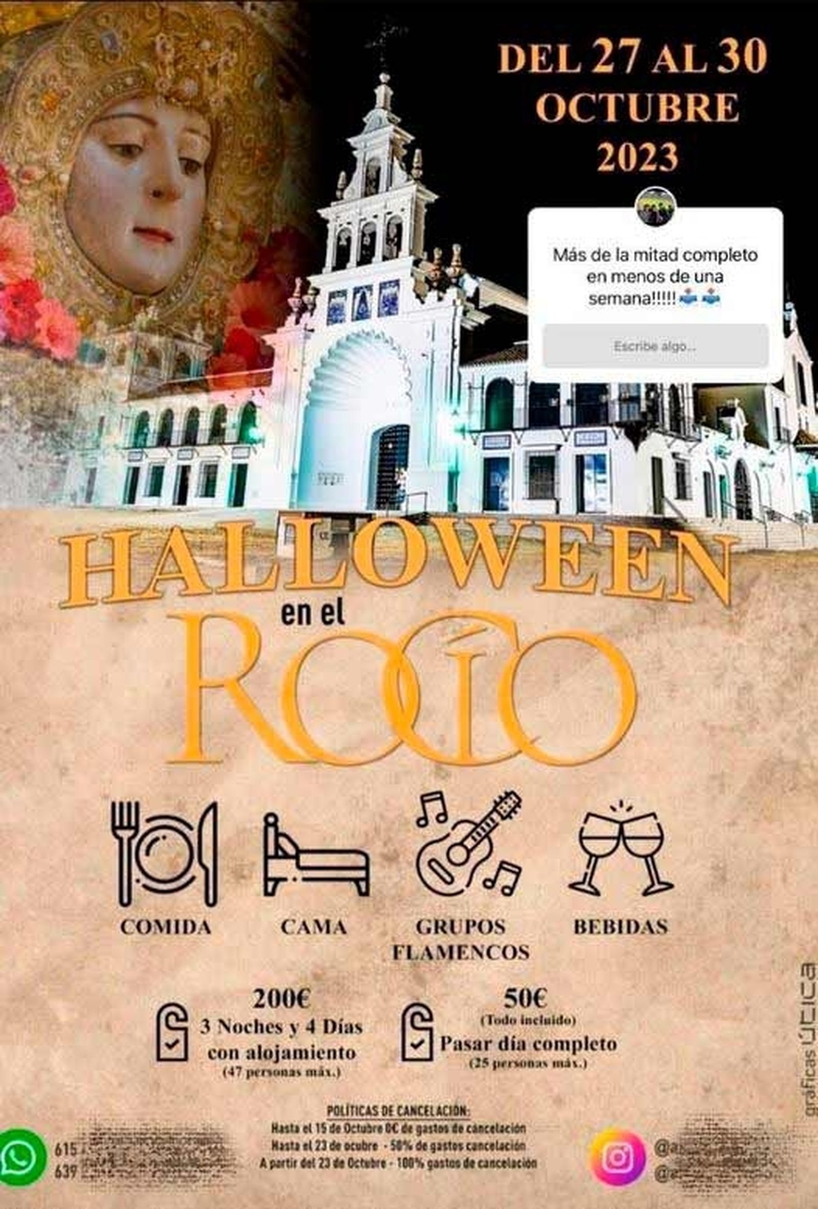 Anuncio de la macrofiesta de Halloween en El Rocío.