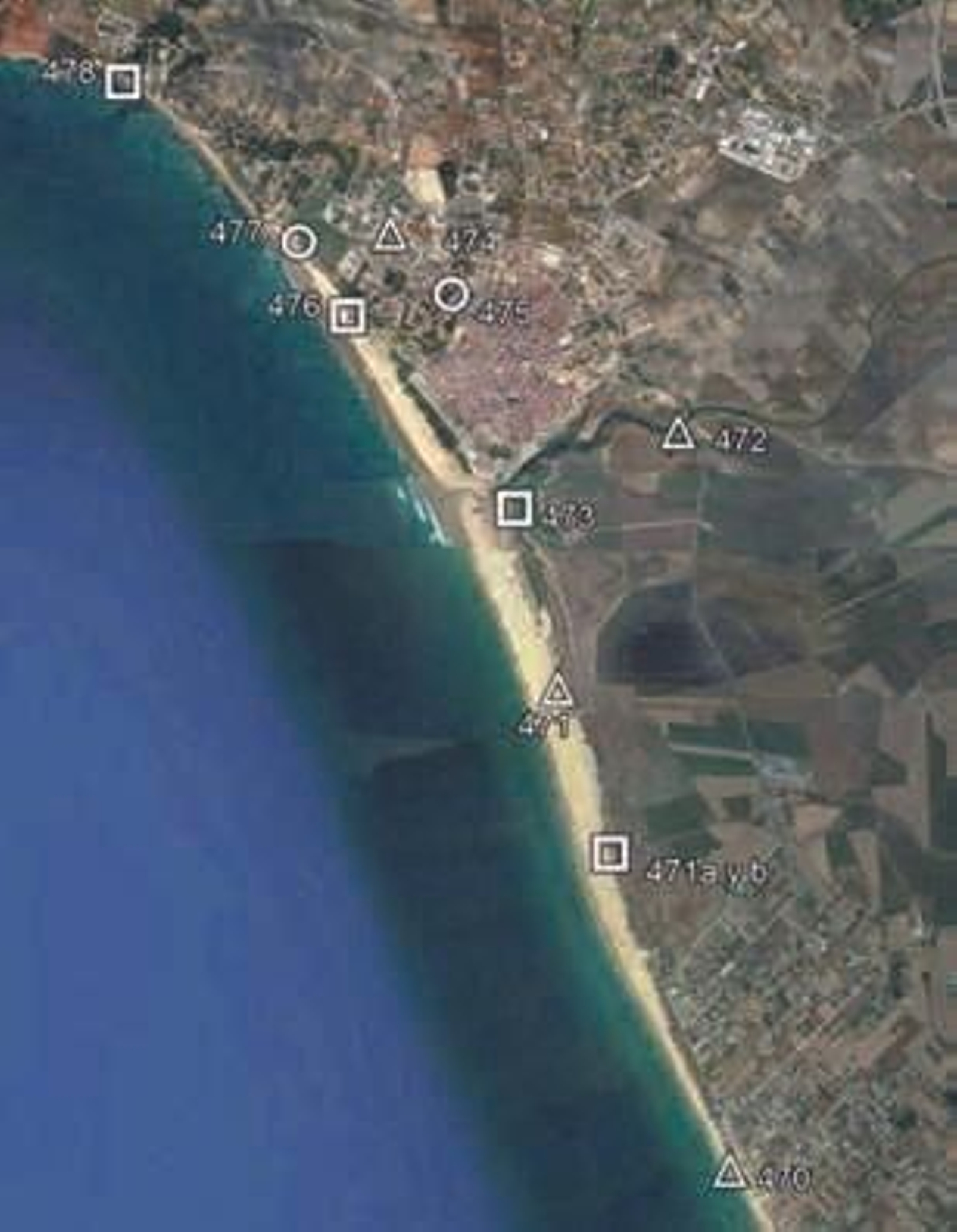 Localización de los fortines del sector de Conil.