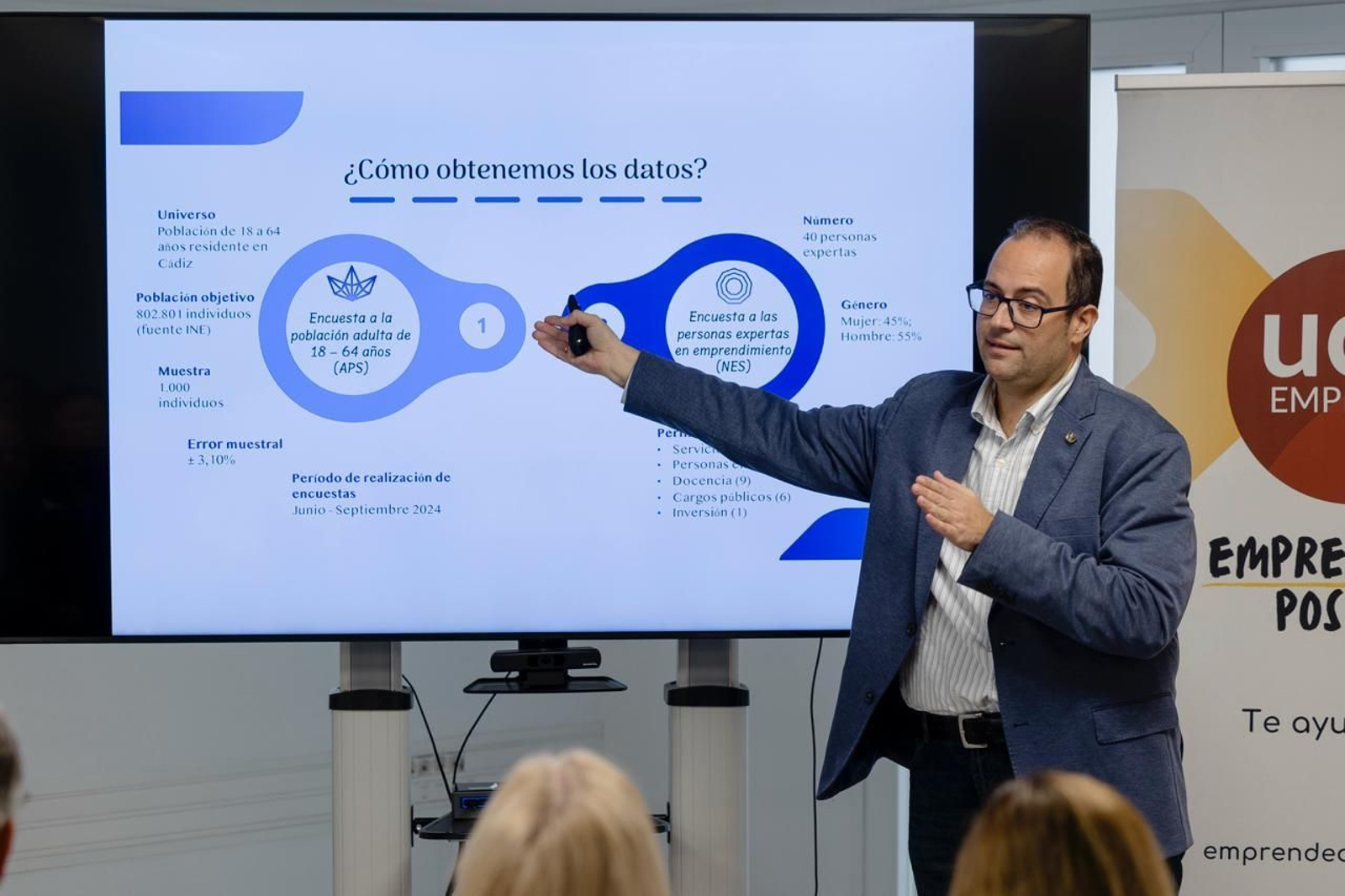 El profesor Juan Pablo Diánez explica los datos del Informe GEM sobre el emprendimiento en Cádiz realizado por la UCA.