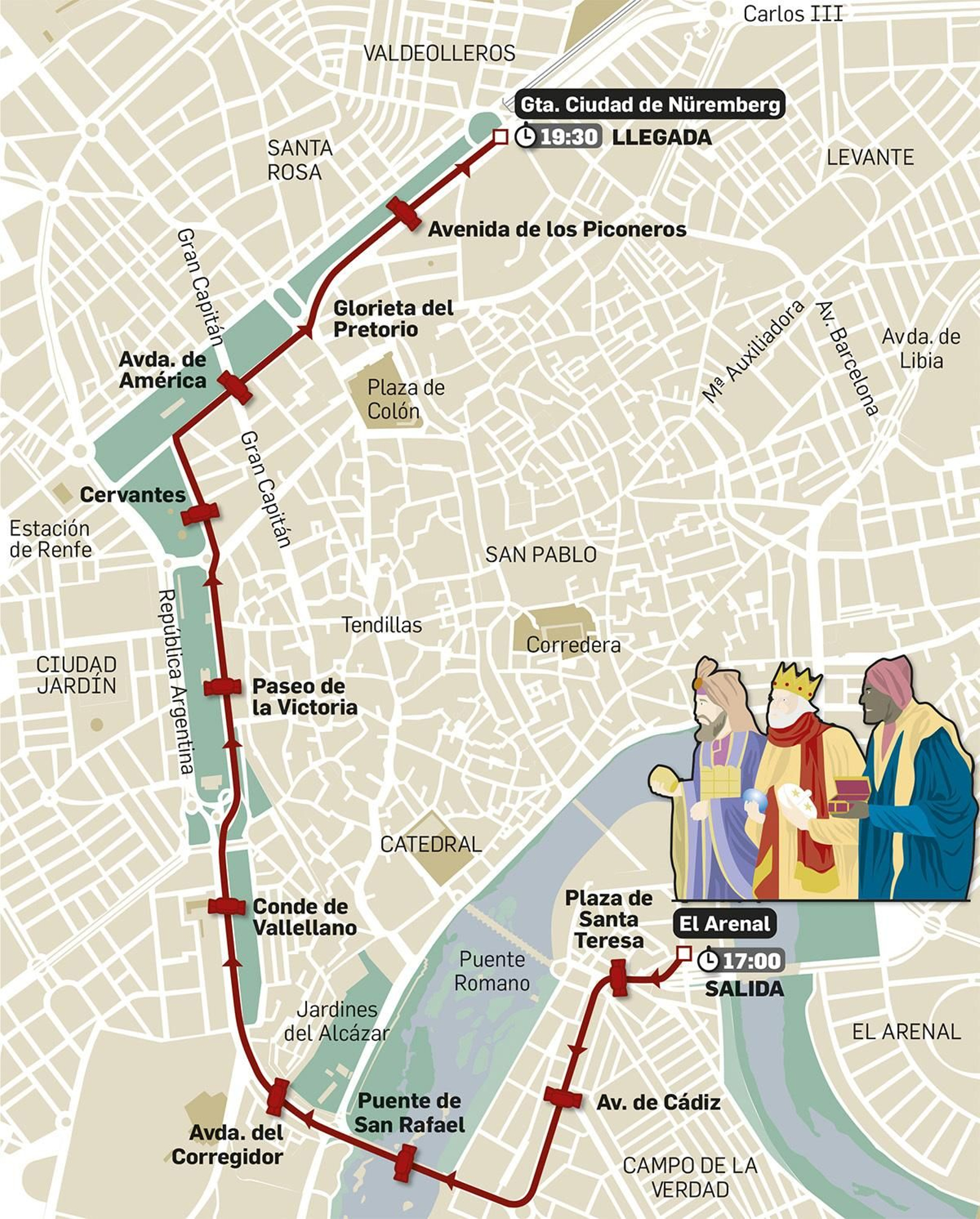 Recorrido de la Cabalgata de Reyes de Córdoba.