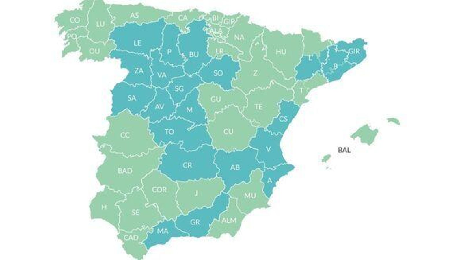 Mapa de las provincias y sus fases
