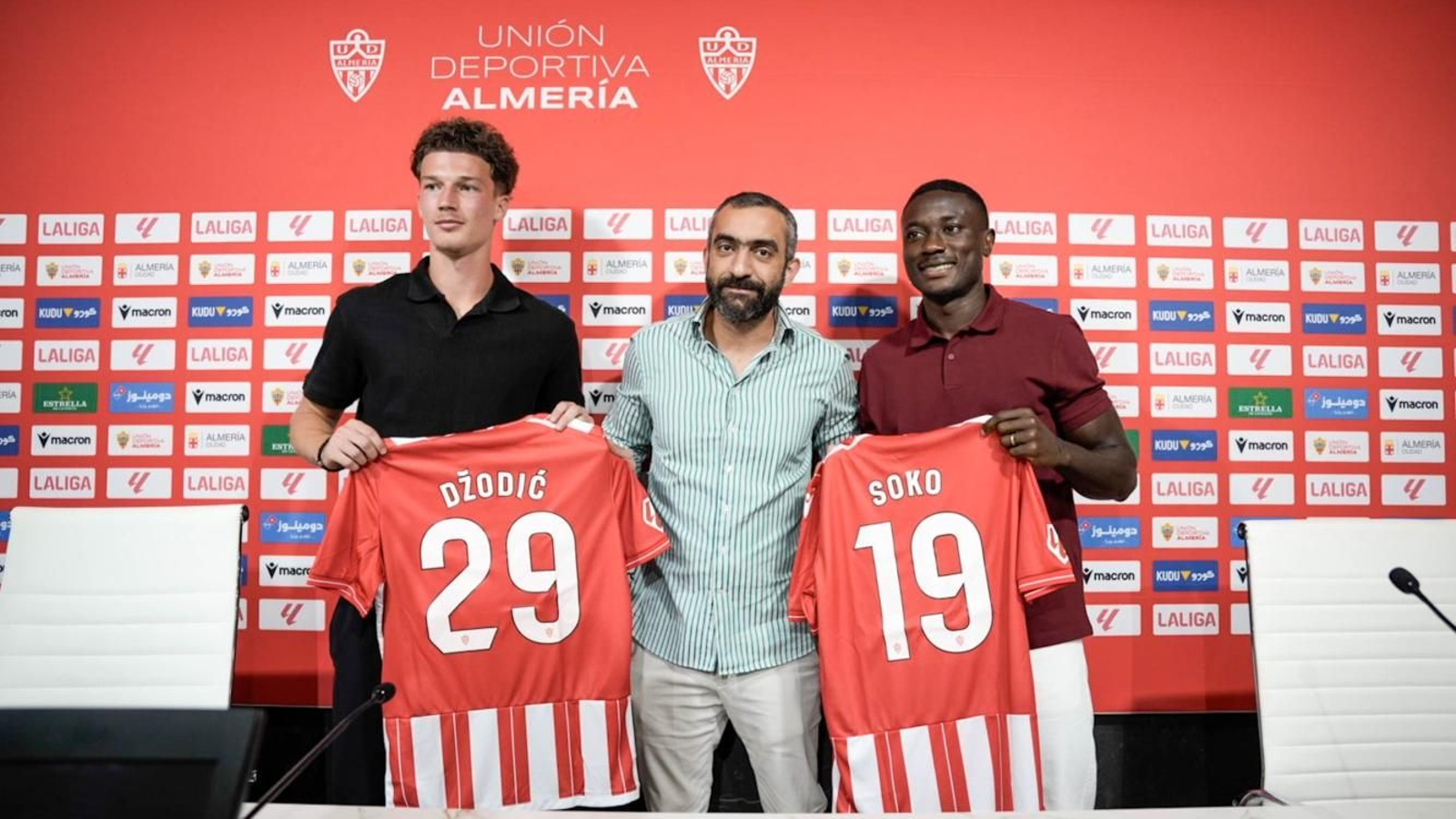 Stefan Dzodic, Mohamed El Assy y Patrick Soko, en la presentación de este jueves.