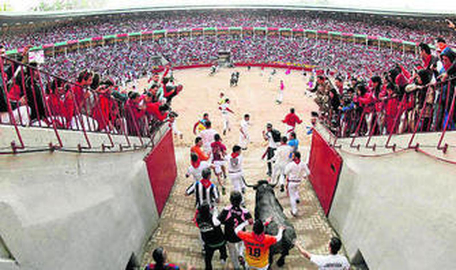 Entrada de toros y corredores en la plaza de Pamplona.