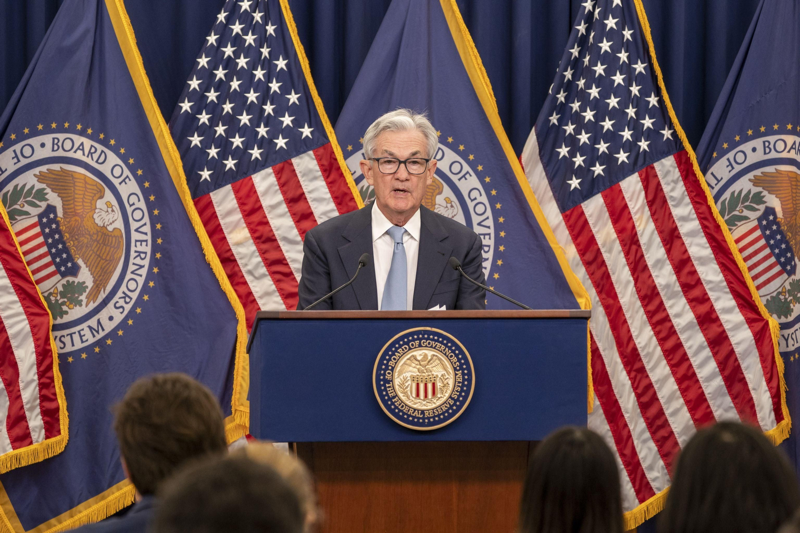 Jerome Powell comparece en rueda de prensa este miércoles.