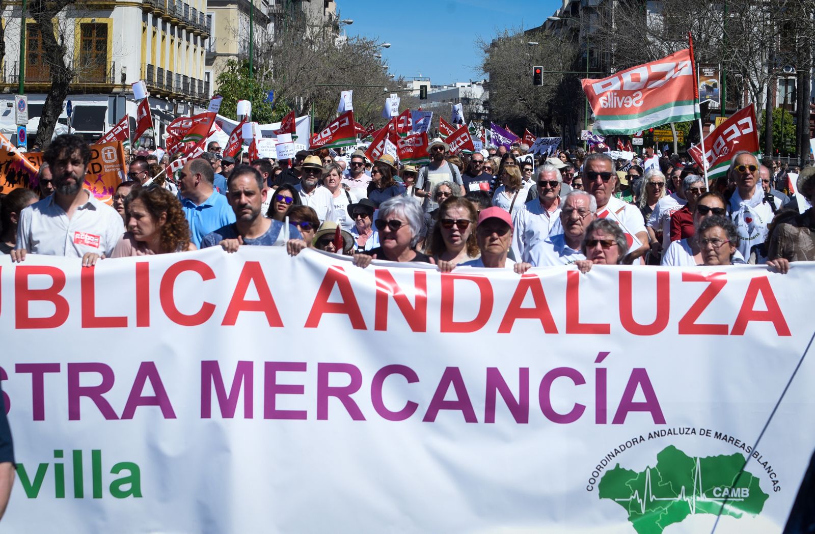 La manifestación de Marea Blanca por las calles de Sevilla, en imágenes