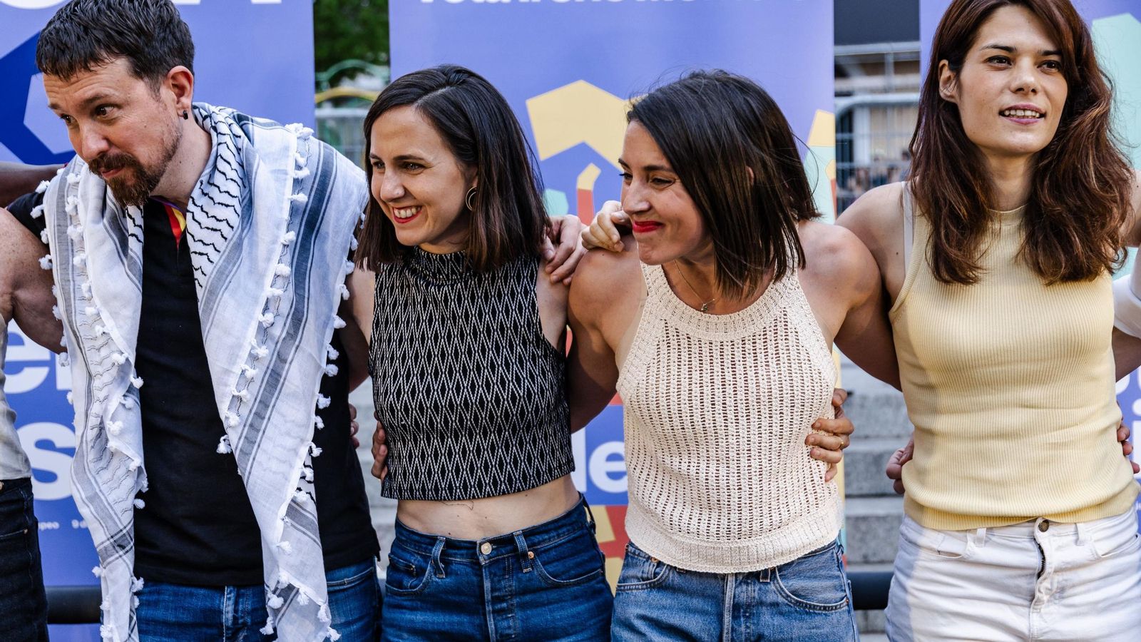 Pablo Iglesias, Ione Belarra, Irene Montero e Isabel Serra, en la campaña de las europeas.