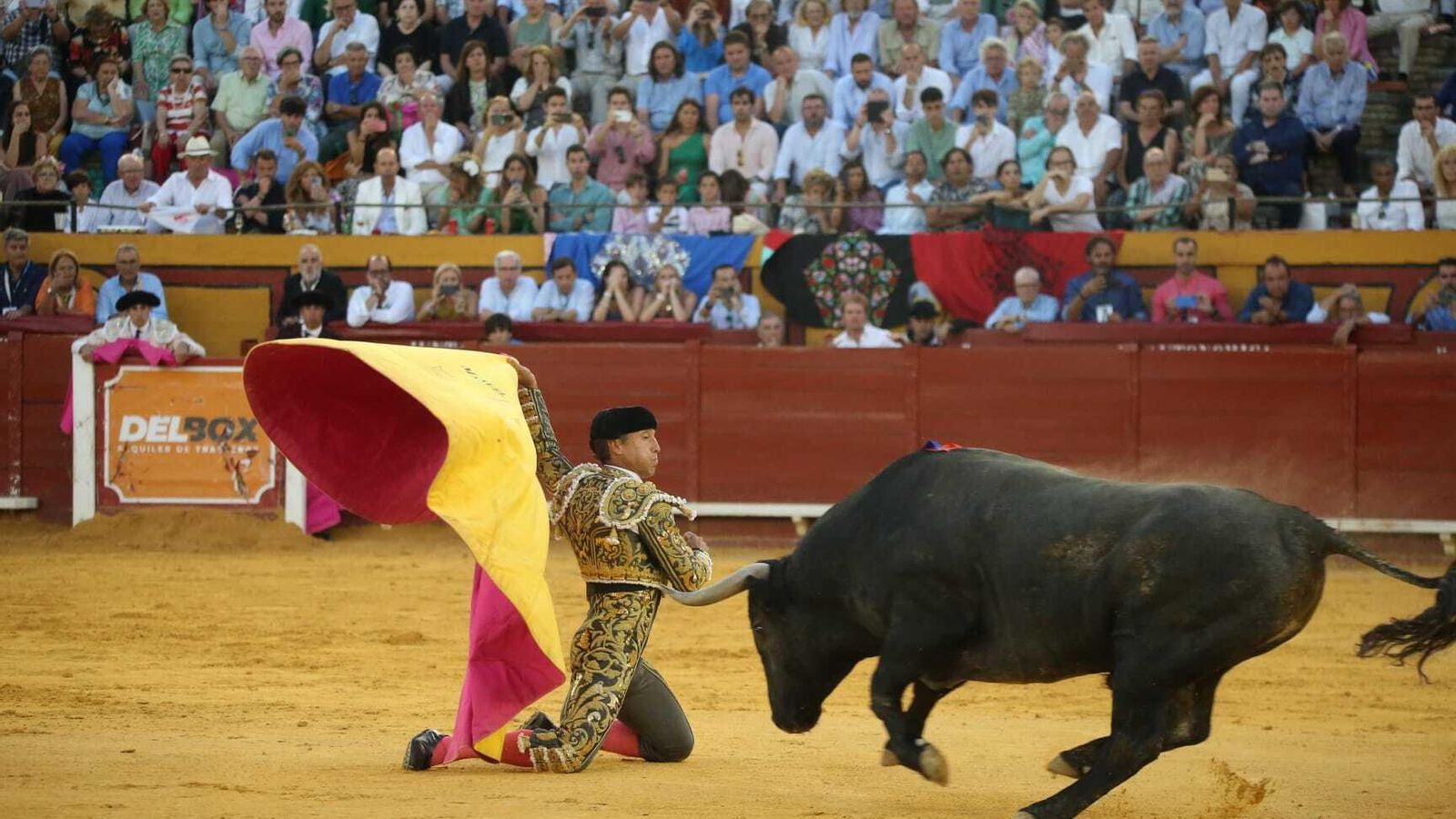 Manuel Escribano recibe a porta gayola al quinto de la tarde, otro gran toro.