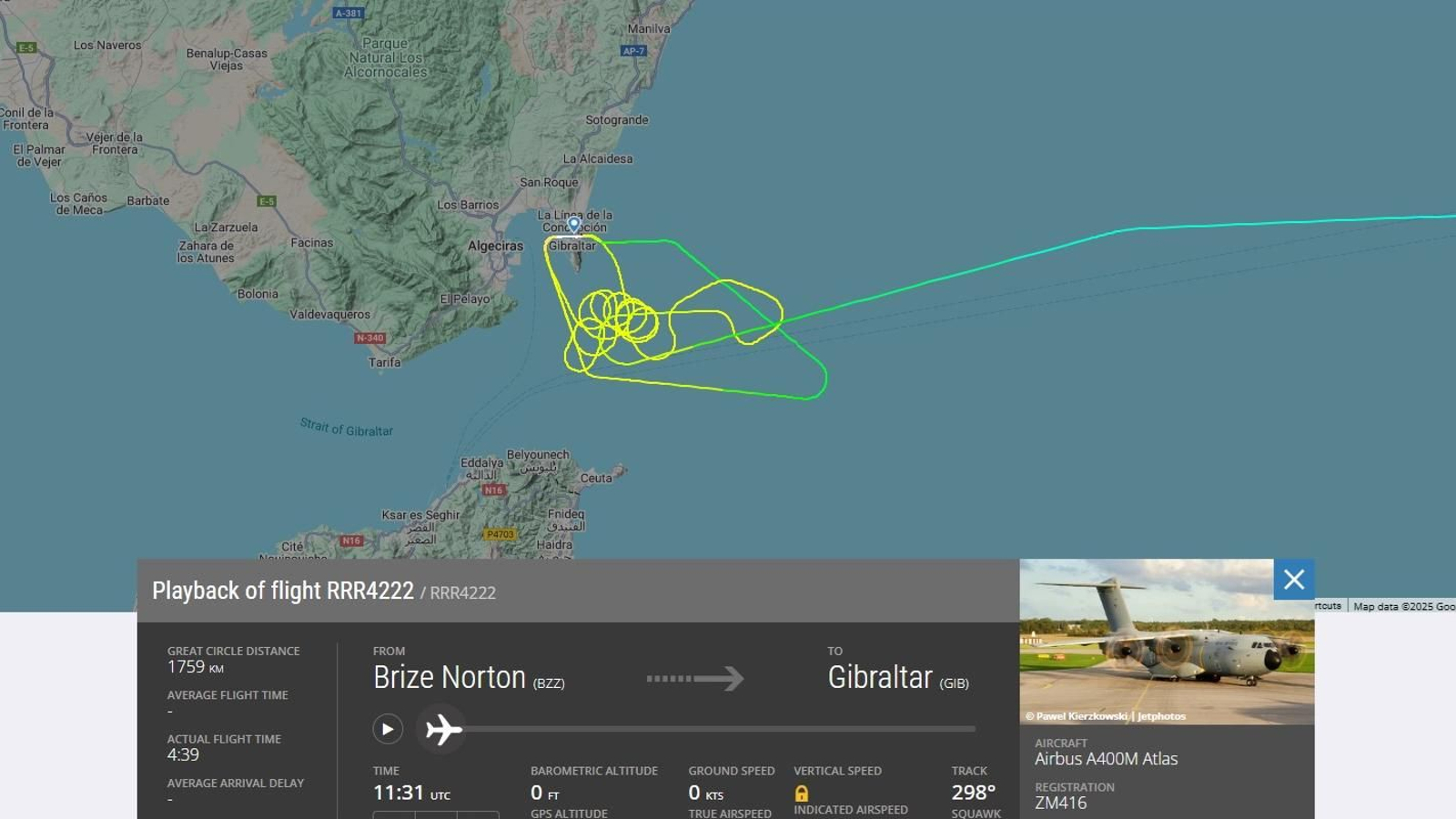 Las maniobras que realizó el Airbus A400M Atlas de la RAF para aterrizar en Gibraltar.