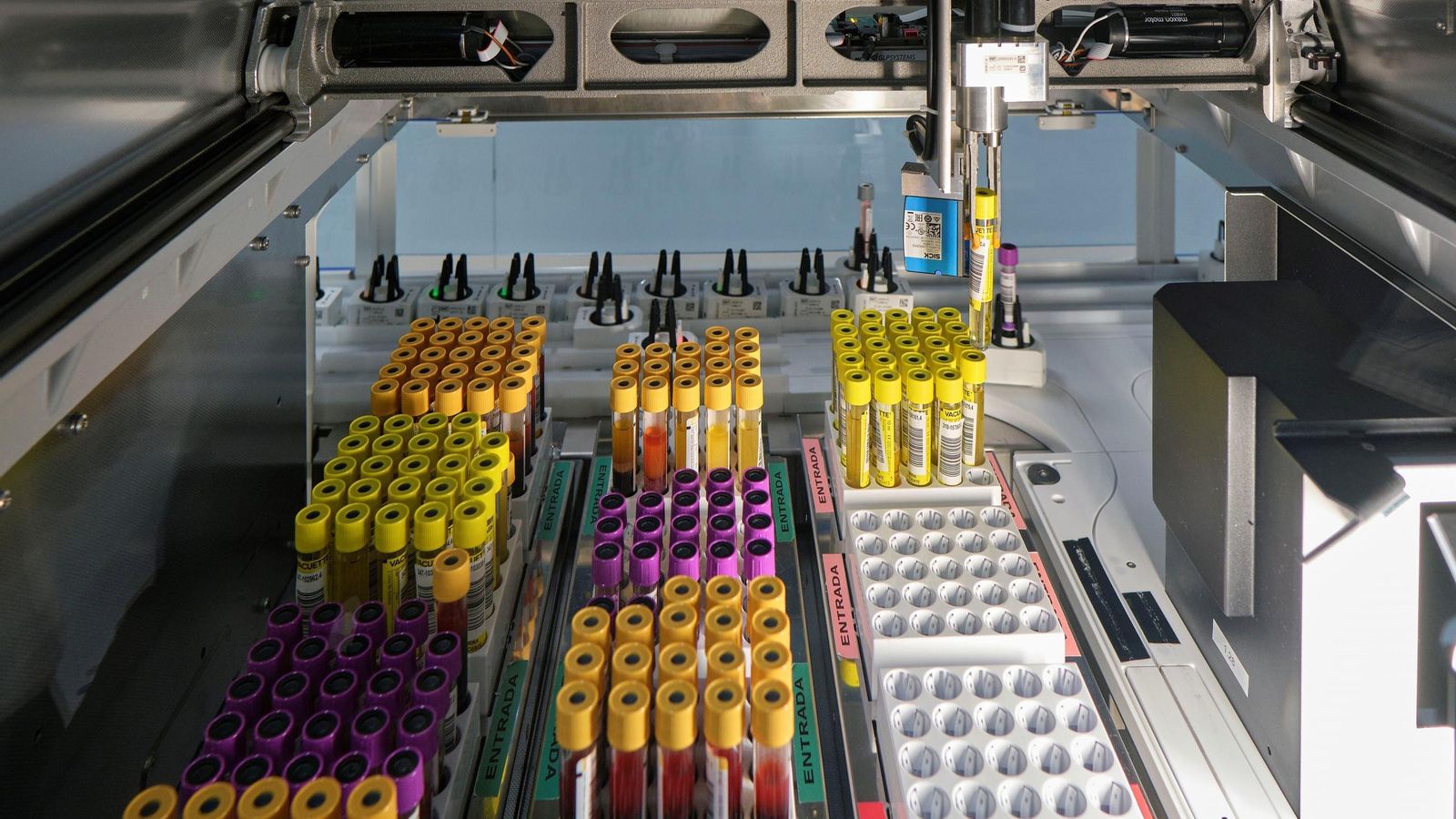 Un brazo robótico coge las muestras en el punto de entrada al sistema.