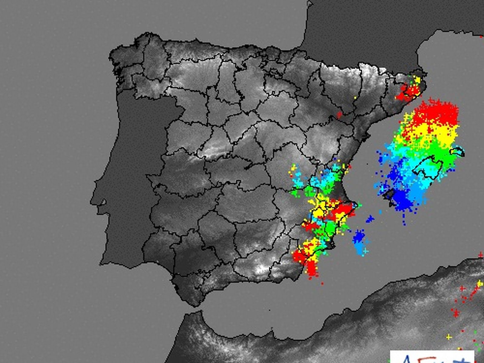 Rayos caídos en las últimas horas en España.