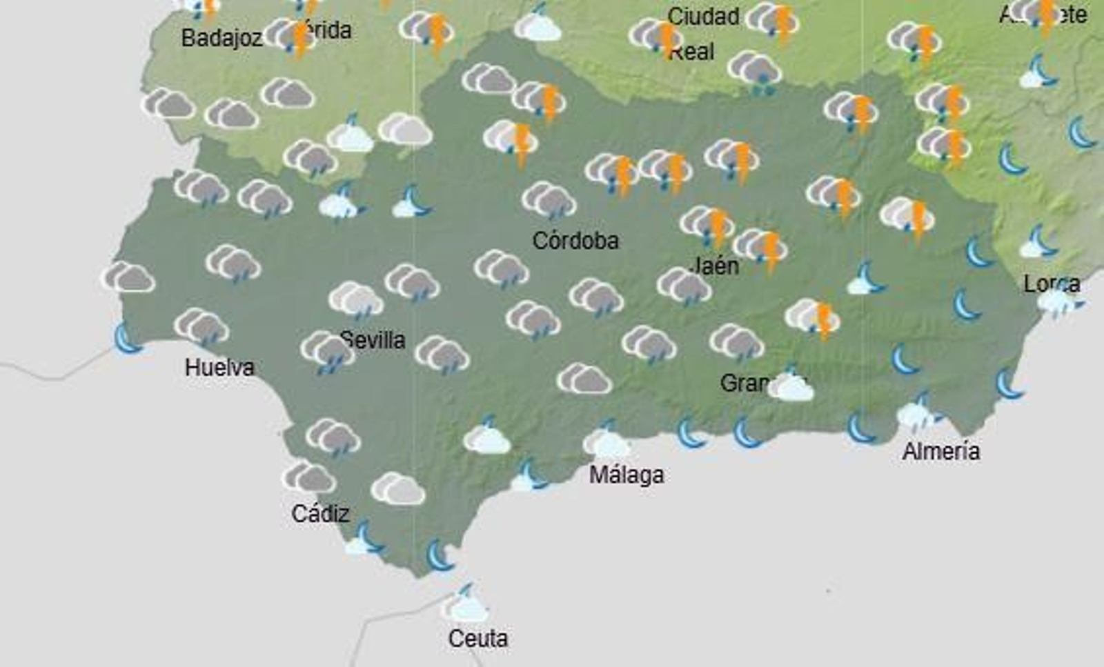 Mapa de lluvias en Andalucía.