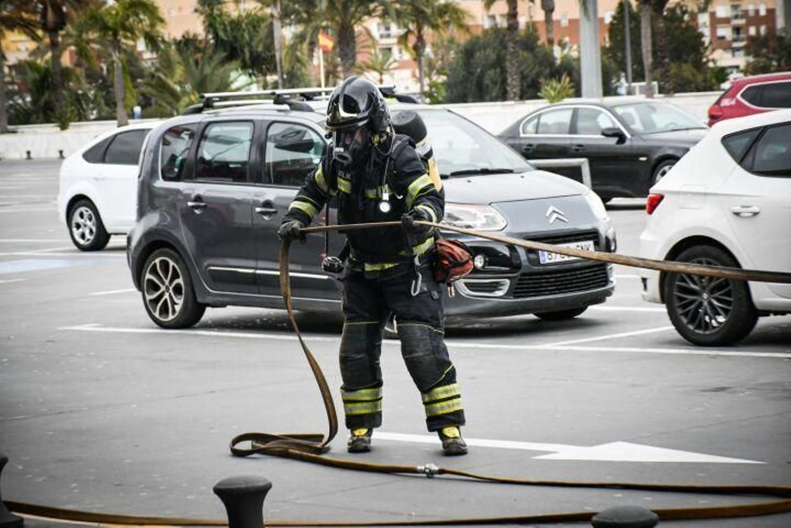 Imagen de un reciente simulacro de los Bomberos del Poniente en Roquetas.